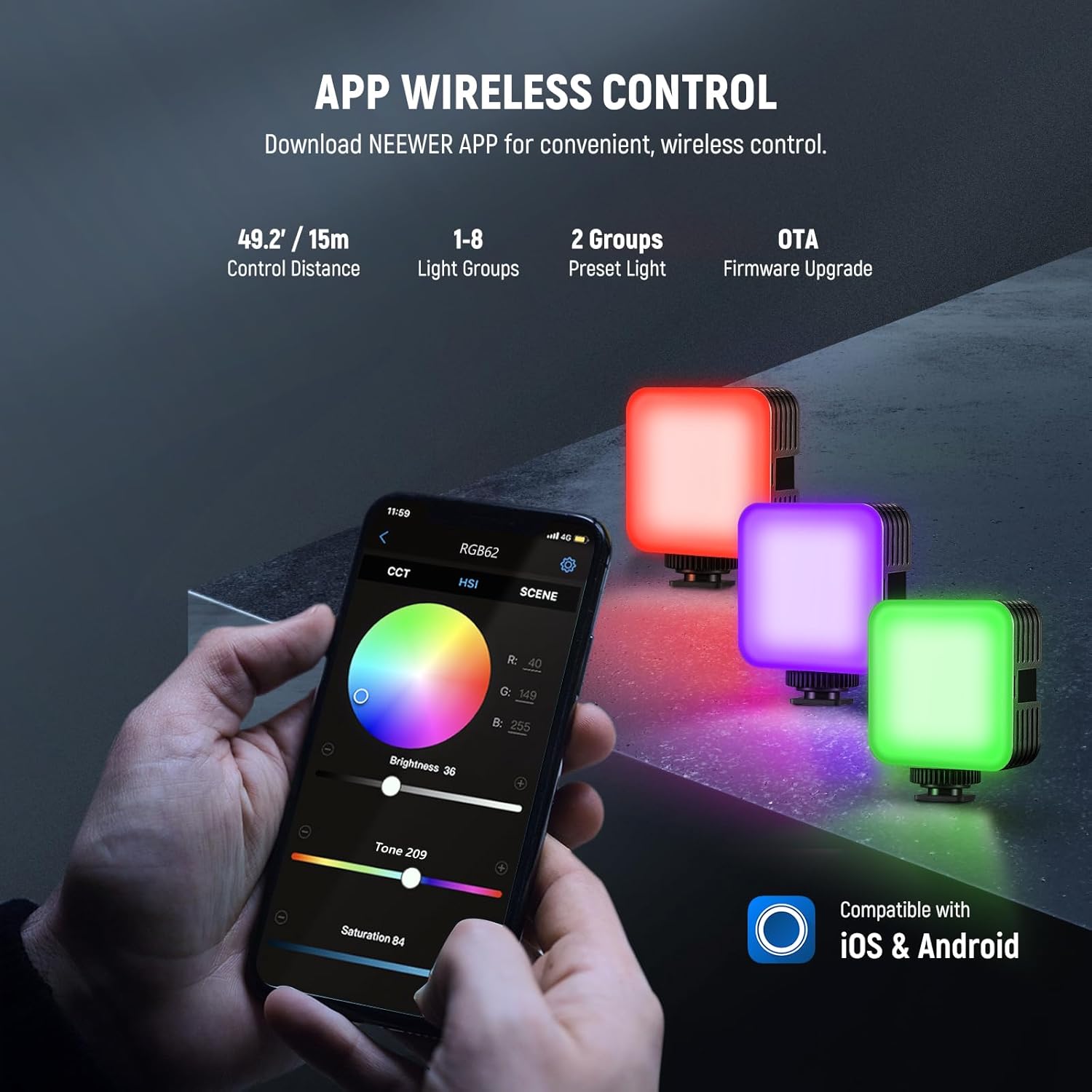 NEEWER Magnetic RGB Camera Video Light with Desk Tripod Stand & 3 Cold Shoes, Upgraded APP Control, CRI97+ 2500-8500K 2000mAh Rechargeable Photography Recording Small LED Panel Lighting, RGB62