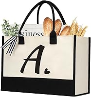 Personalized Initial Canvas Tote Bag for Women - Reusable Beach Shopping Grocery Bag, Birthday Wedding Holiday Gift