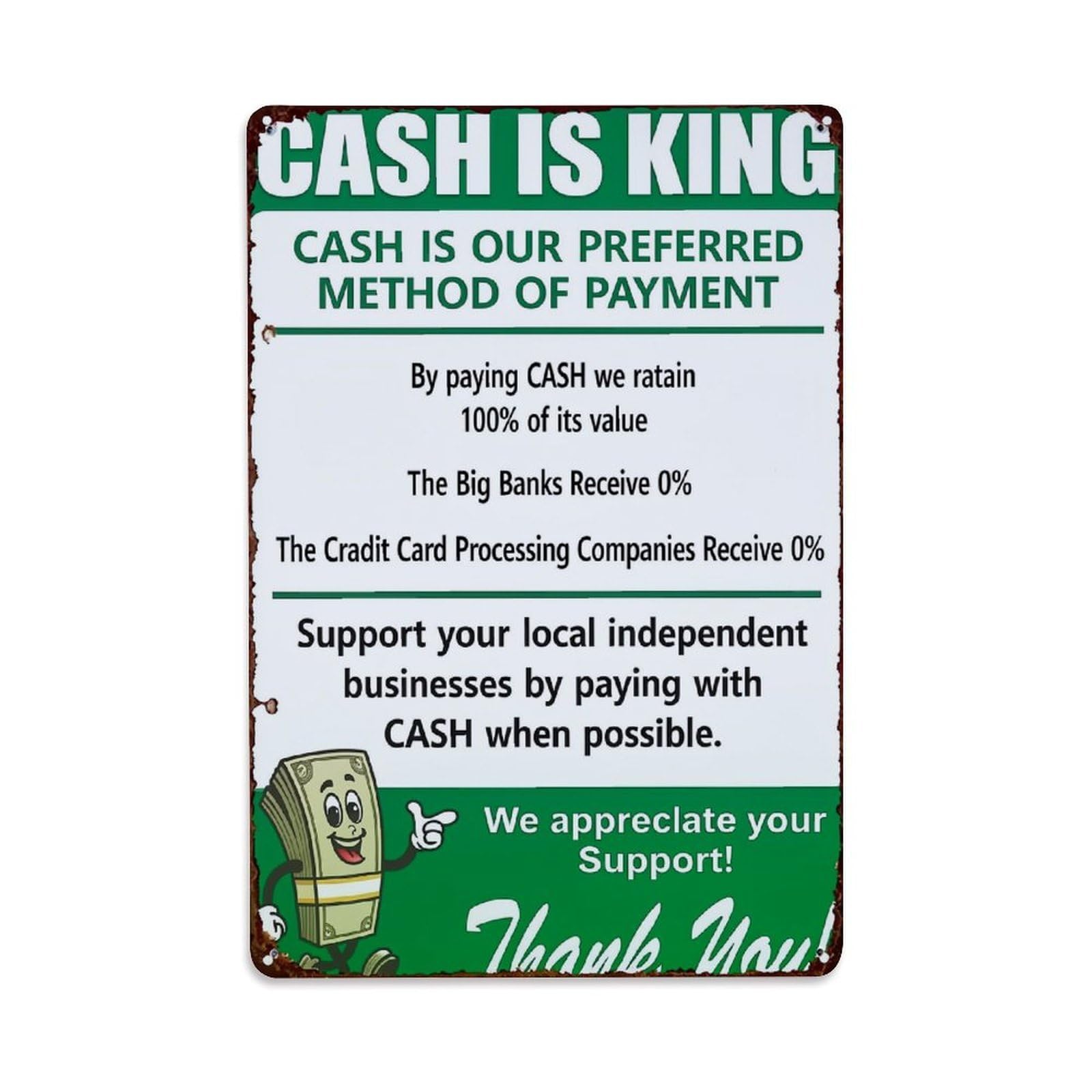 Cash Is King Sign Retro Metal Tin Sign, Vintage Metal Poster for Bar, Home, Man Cave, Kitchen, Laundry Room Art Decor 8x12 Inch