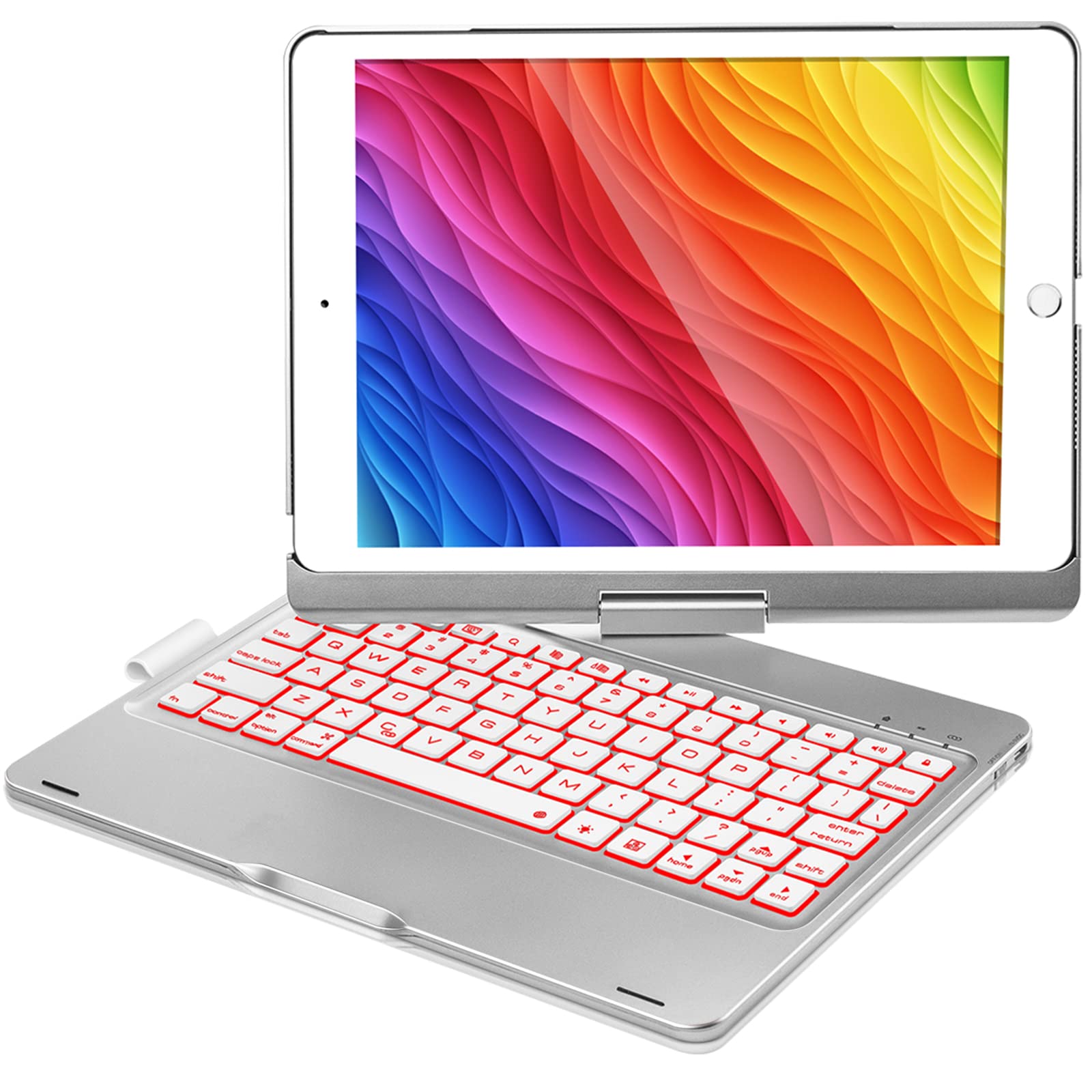 BABG iPad Keyboard Case for iPad 6th Gen 2018 iPad 5th Gen 2017 iPad Pro 9.7 iPad Air 2 iPad Air 1 360 Screen Rotation 7 Colors Backlight iPad Case with Keyboard - Silver