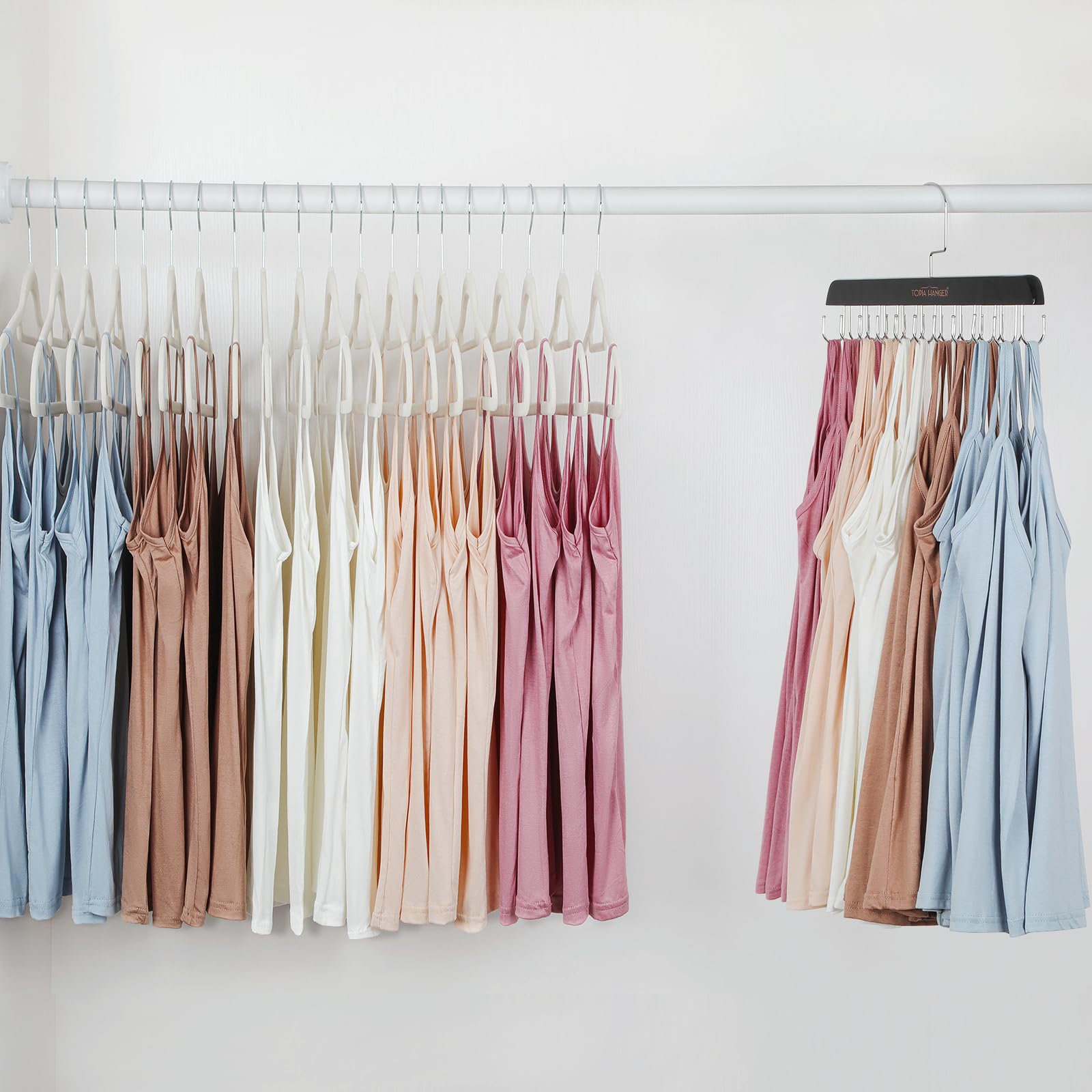 TOPIA HANGER CT46B - Percha de sujetador para armario, 20 ganchos de capacidad, plegable, de madera, ahorra espacio, organizador de armario para camiseta sin mangas, sujetador, bufanda, cinturón,