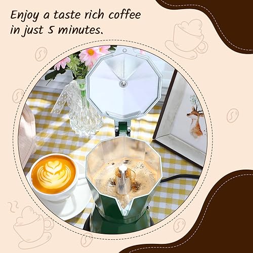 Miniatura 3 de Cafetera eléctrica de 6 tazas de café expreso italiano, máquina de café expreso de aluminio portátil de 10.1 fl oz, cafetera moka con base