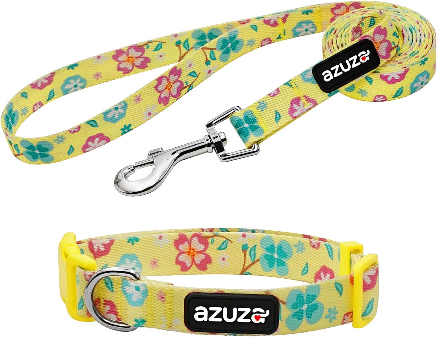 azuza Dog Collar and Leash Set, Floral Patterns Adjustable