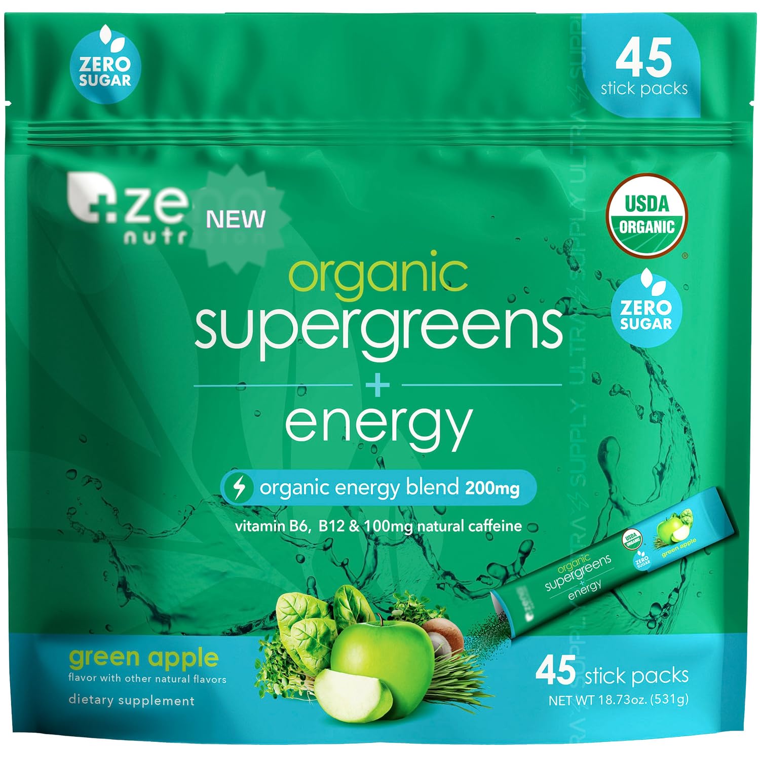 Amazon.com: Zena_Supergreens Organic Energy Drink Powder (45 Count