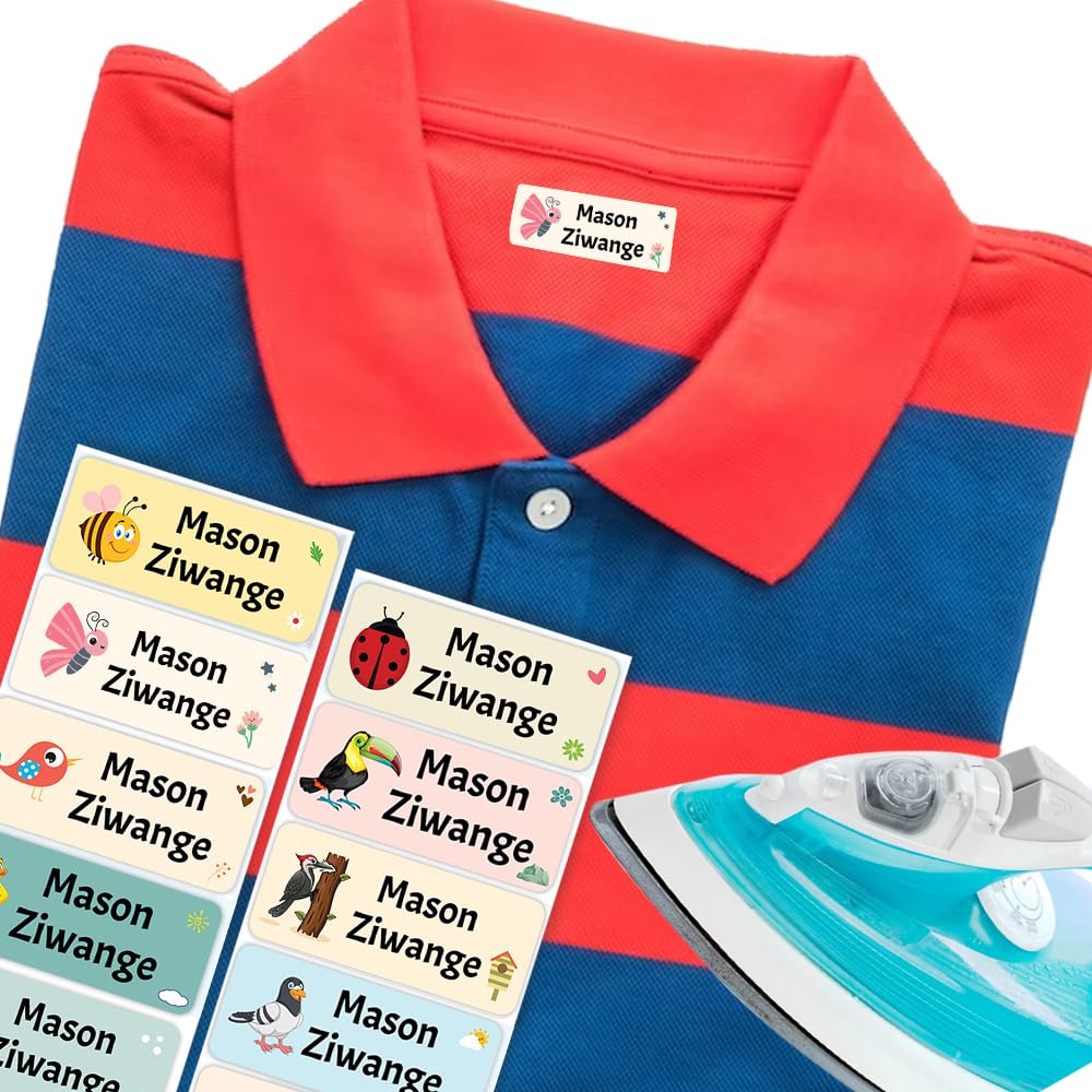 Bird School Name Labels Iron on (37 x 15 mm) Waterproof Personalised Iron on Name Stickers for Clothes Kids Name Tags for Clothes Kids Papa Prints®