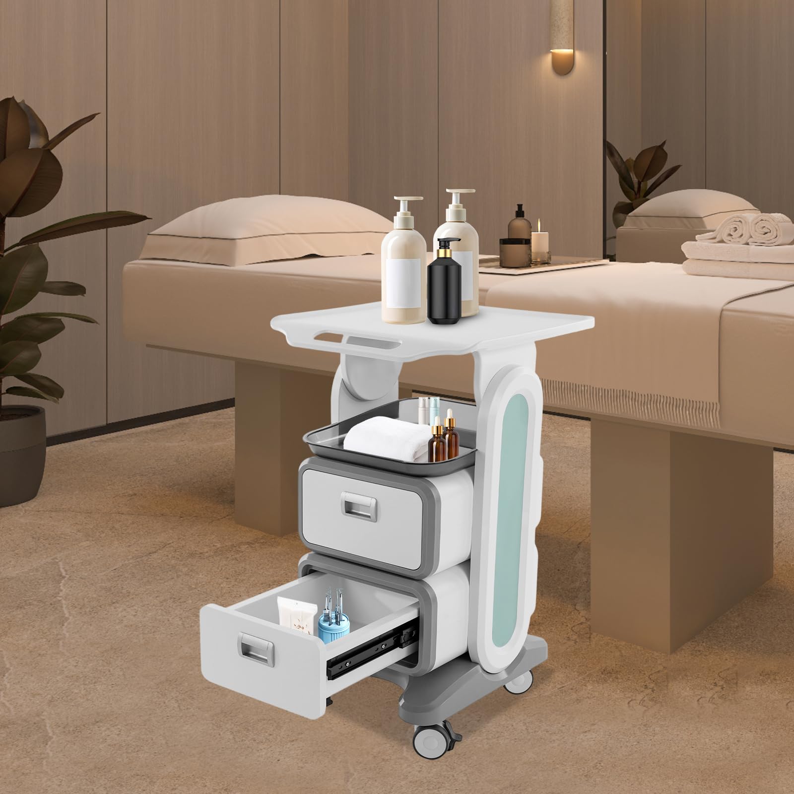 Carrello di servizio medico professionale,carrello medico con 2 cassetti 4 ruote universali silenziose capacità di carico 60 kg, per laboratorio, armadietto dentale e salone di bellezza
