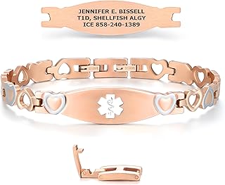 Divoti Elegant & Easy Adjustable 2-Tone Heart Link Medical Alert Bracelets for Women with Extender