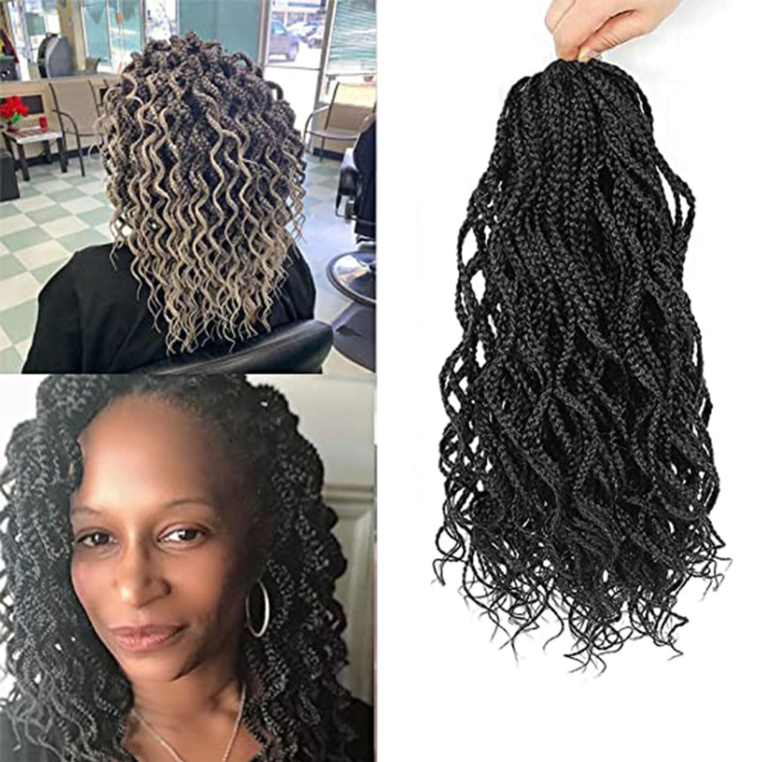 14 Inch Short Curly Crochet Hair for Black Women - Black Locs Box Braids Crochet Hair Extensions