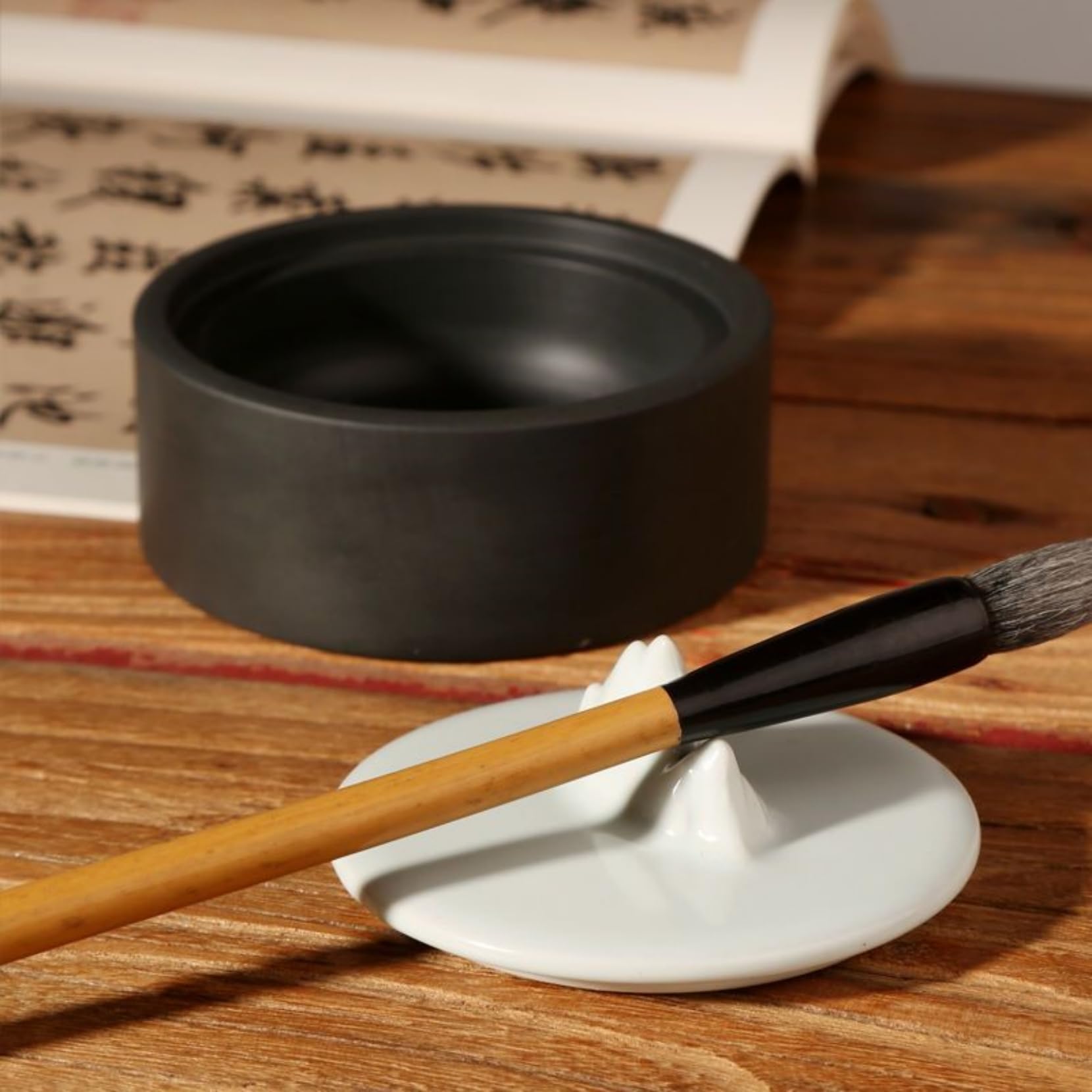 Amazon | Penaecoro 硯 硯石 墨池 すずり 書道 蓋付き 天然石 筆置き