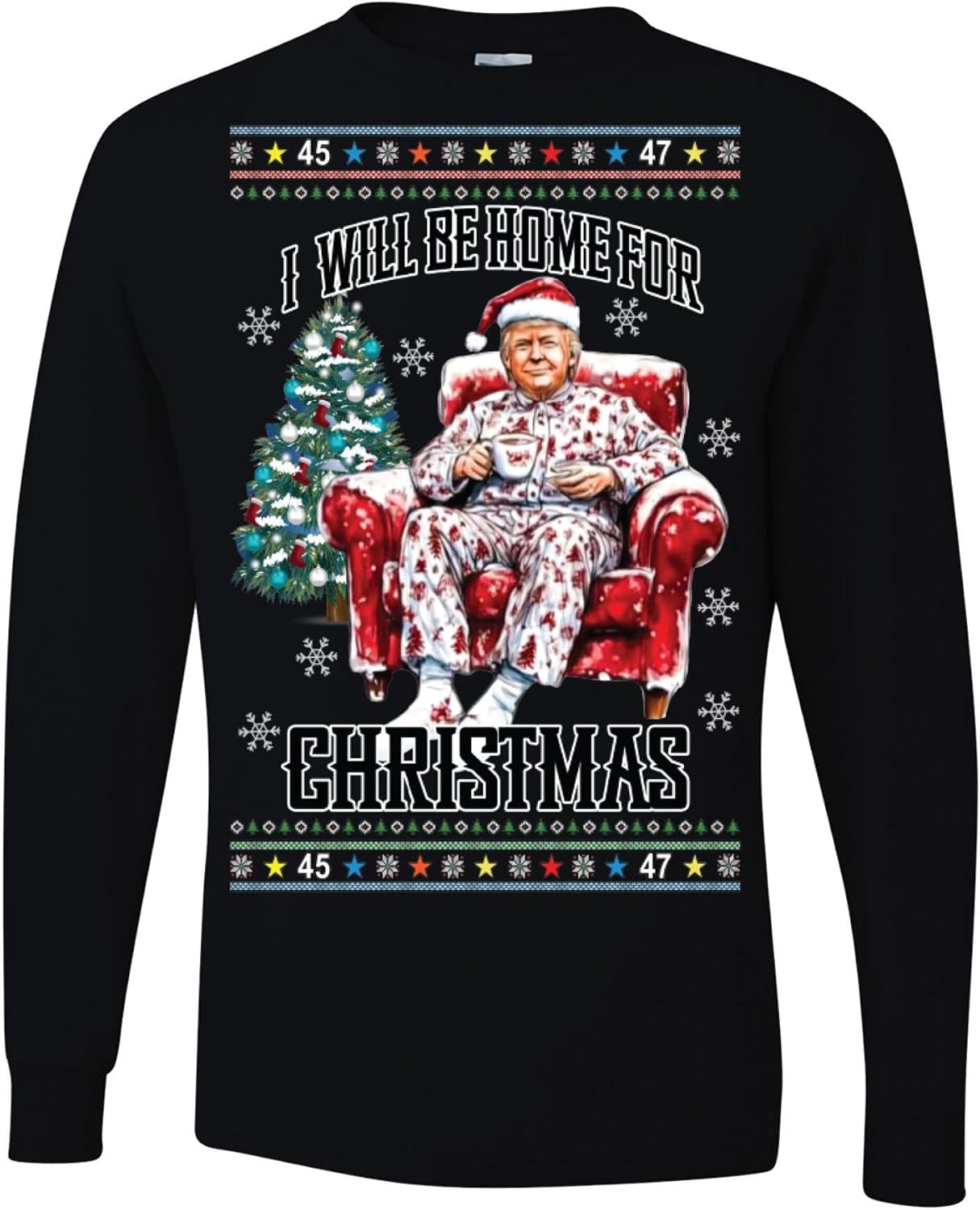 Ill Be Home for Xmas Donald Trump Funny Ugly Christmas Mens Long Sleeves