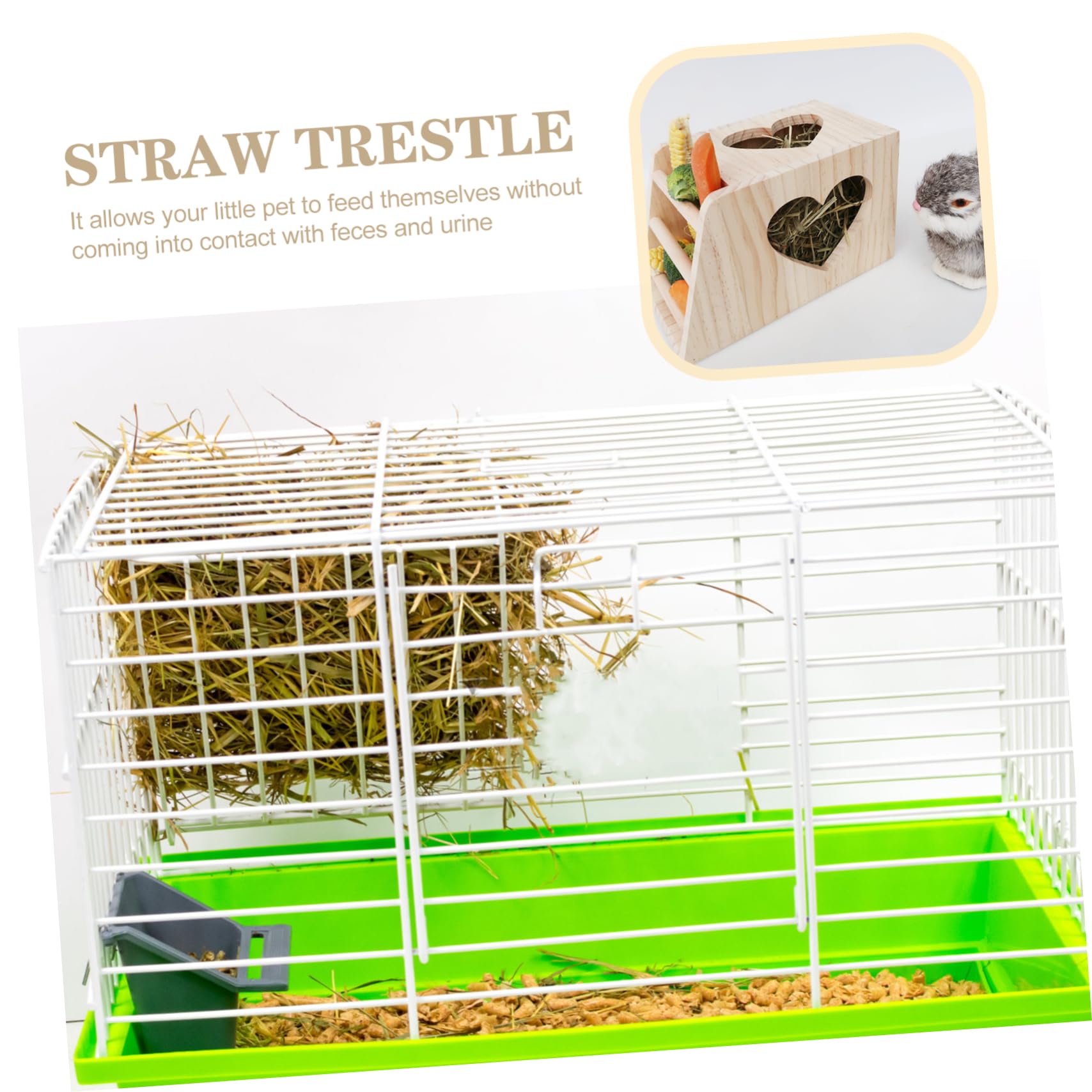 Râtelier pour Lapins en Bois Double Grille Beige, Mangeoire | Cage pour Petits Animaux, Installation Facile, Structure Multifonction, Accessoire pour Hamsters