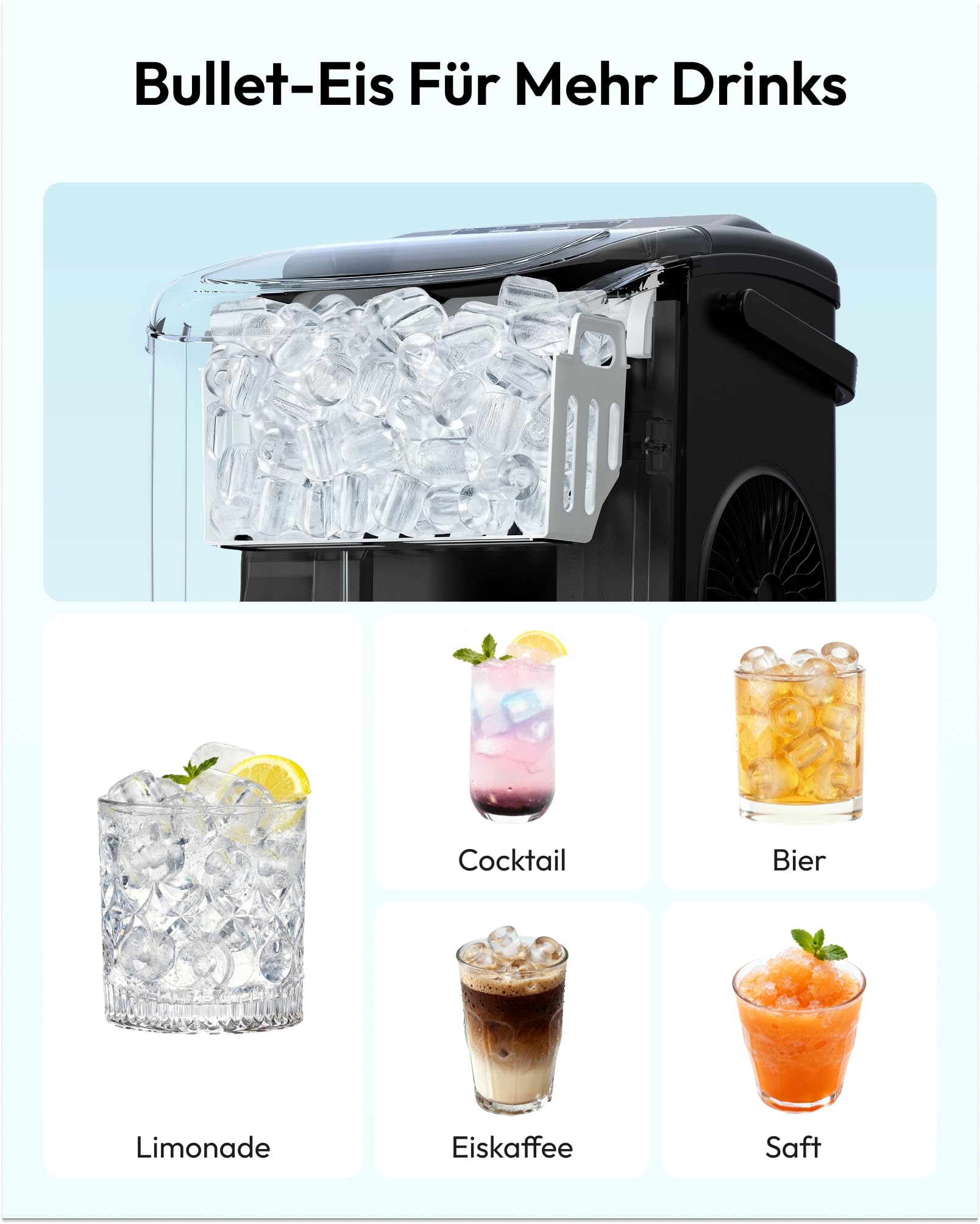 EUHOMY Eiswürfelmaschine 12KG Ice Maker Selbstreinigend Schwarz Tragbarer Griff