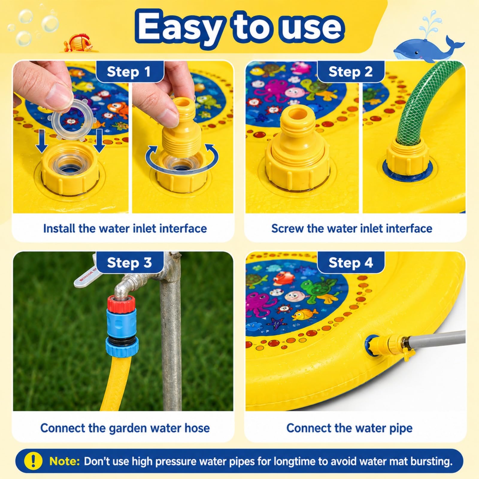 Tappetino Gioco d'Acqua, Tappetino Spruzzi per Bambin e Cani, Piscina Gonfiabile Antiscivolo, Pad Irrigatore, Giardino Giochi Acqua da Esterno Bambini (B, 170cm)