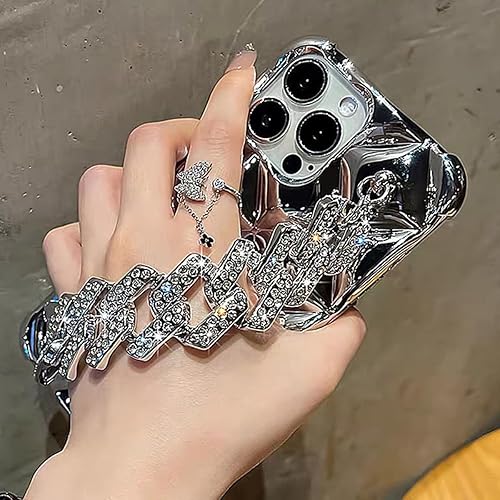 Miniatura 4 de Funda protectora para iPhone 15 Pro Max con purpurina y lazo para correa de muñeca, bonita funda protectora de silicona brillante y suave a prueba