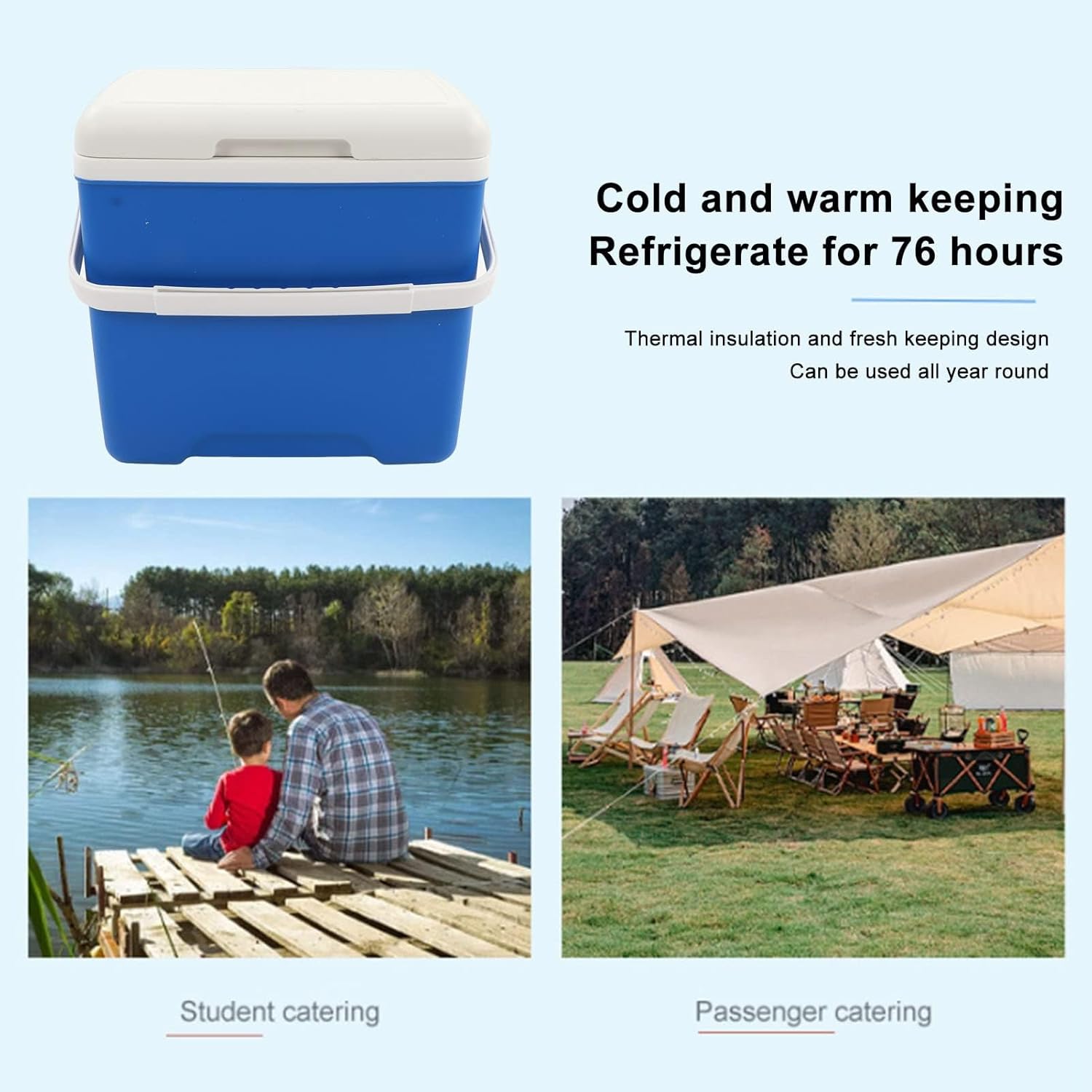 13.8L Insulated Portable Cooler, Ice Retention Hard Cooler, Keeps Ice up to 76 Hours, Ice Chest Lunch Box with Heavy Duty Handle for Picnic Camping Fishing.