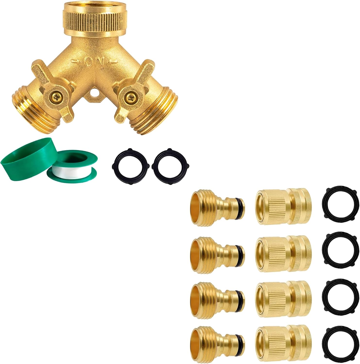 Hourleey Brass Garden Hose Splitter + Quick Connector