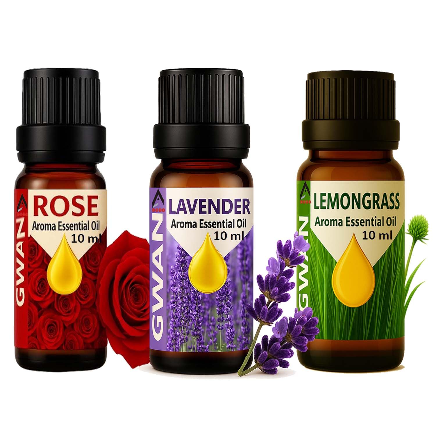 Gwan Aroma Oil for Home Fragrance | Best for Aromatherapy | Helps in Meditation | Used in Diffusers, Candles, Air Fresheners, Soaps, Humidifier, Diffuser |Rose, Lavender, LemonGrass, 10 ml Each - Set of 3-image-18