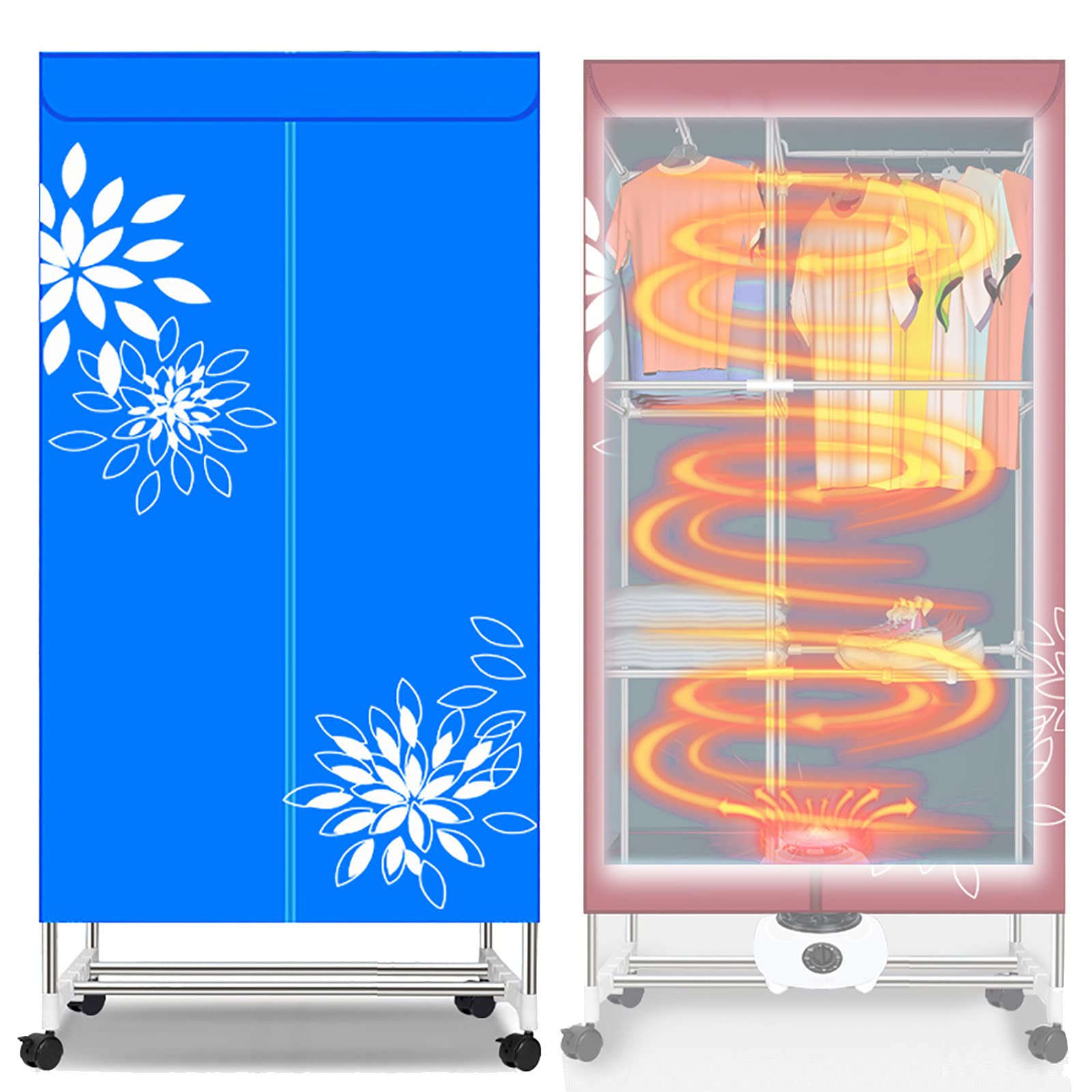 Household Electric Clothes Dryer, Indoor Heater, 360° Convection Heating, Quick Drying of Clothes, 180 Minutes Timer, Stainless Steel Pipe,Blue