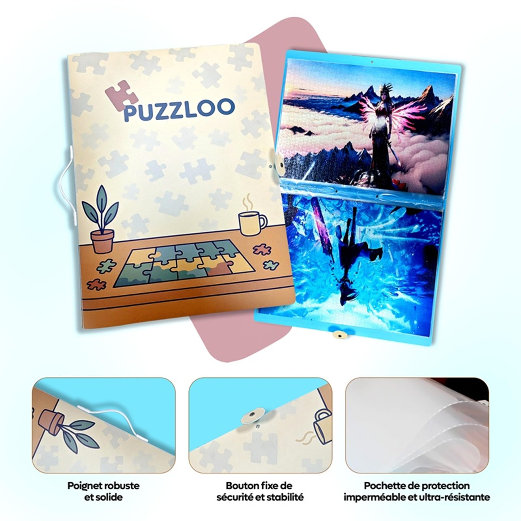 Classeur Puzzle 1000 Pièces – 20 Pochettes Double Face, 6 Plateaux de Tri – Album Rangement Antipoussière, Pochette Transparente Intégrée – Marque Française