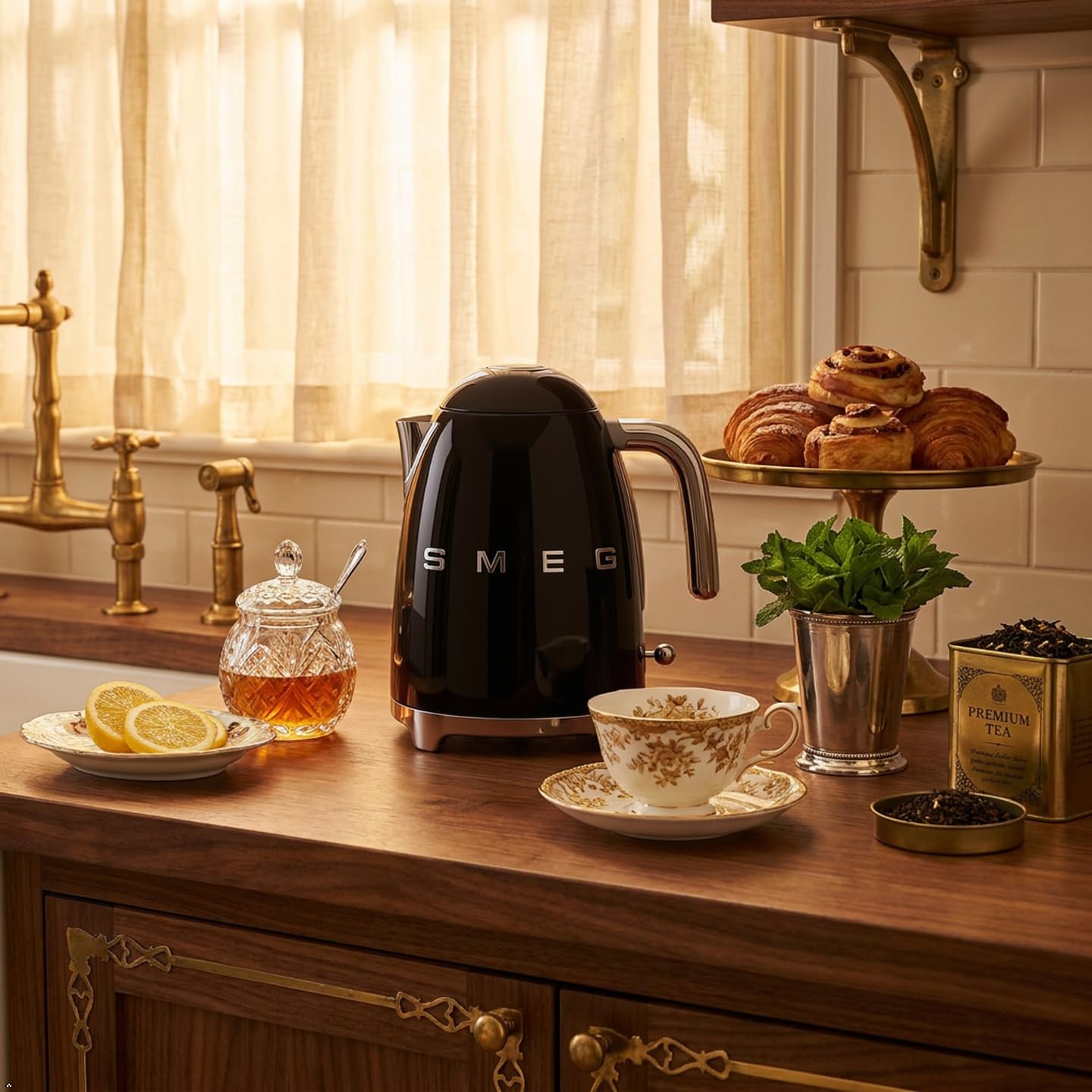 SMEG 50's Retro Style Electric Water Kettle with Automatic Shutoff, Removable Base, and Water Indicator, KLF03BLUS, Black