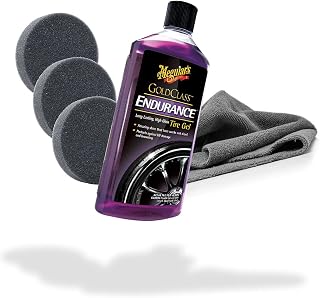 detailmate Tire care set for shine: Meguiar's tyre care Endurance Tire Gel High Gloss 473ml set of 3 applicator pads application sponge Ø 90/22mm Edgeless GreyLow microfiber cloth 380GSM