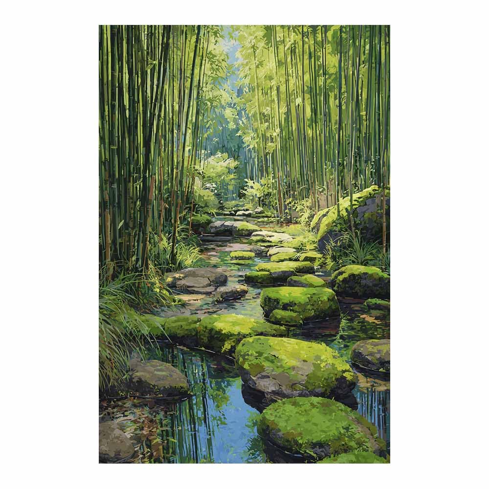 XENIOU Landscape Canvas Wall Art Bamboo Forestss Stream modern canvas wall art, decorative paintings, canvas painting wall art for Home Decor.(Multicolor)-40x60cm Unframed