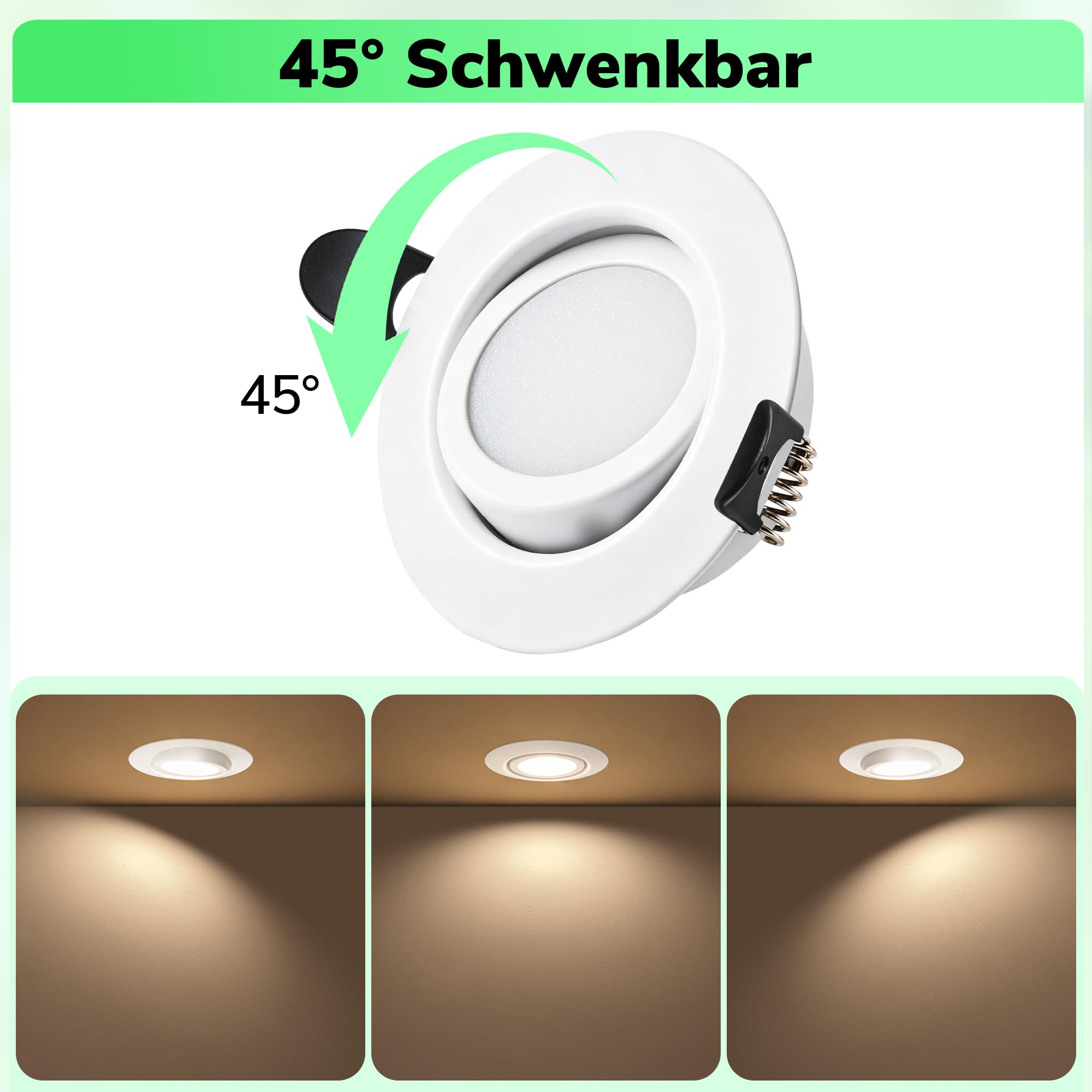 LED Einbaustrahler 230V Dimmbar 3 Stufen 45°Schwenkbar LED Spots, 10er Set | 6W 3CCT 3000K/4000K/6000K, Laiebri IP44 Einbauleuchten Deckenspots für Badezimmer Küche Wohnzimmer, Ø65–80mm Lochmaß
