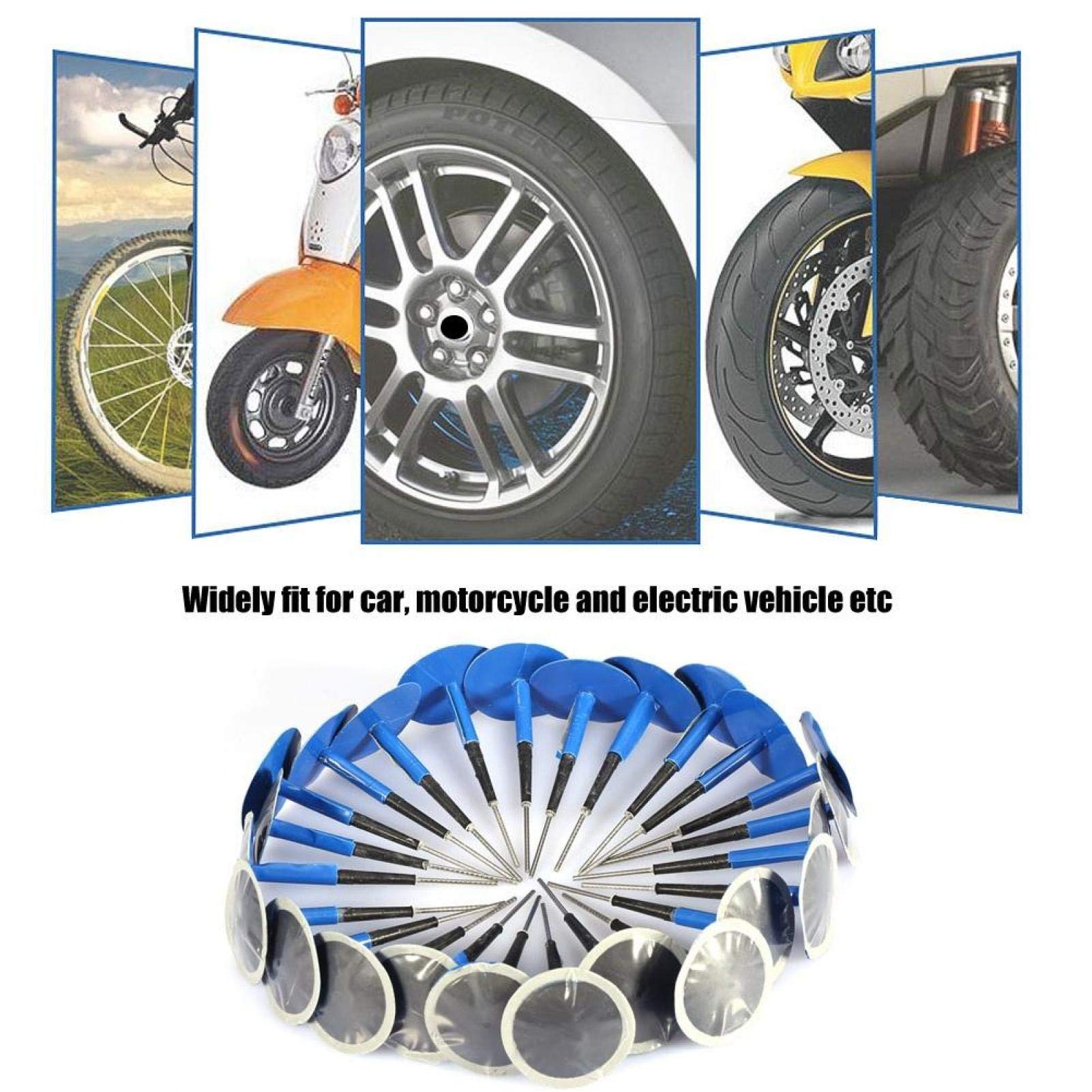 Car Motorcycle Tubeless Tyres Kit, Pz Universal Riparazione Patch Plug Fungo Gum60 9mm, Aramox 24