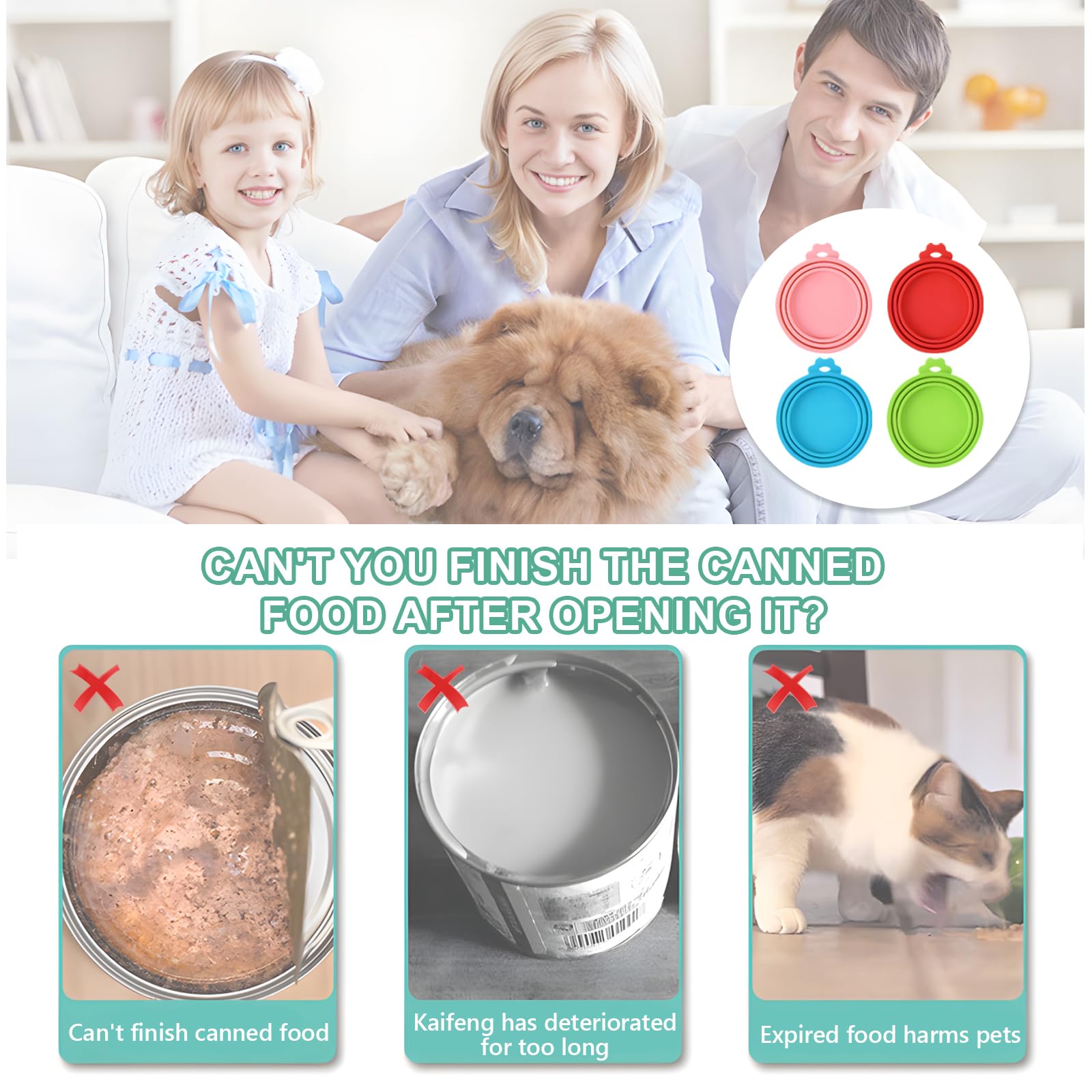 4 Pièces Couvercles Silicone de Conserve, Couvercles de Conserve pour Chien Chat Alimentaire Universels, Pet Food Can Lids, 3 en 1 Couvercle Boite de Conserve pour Le Stockage des Aliments