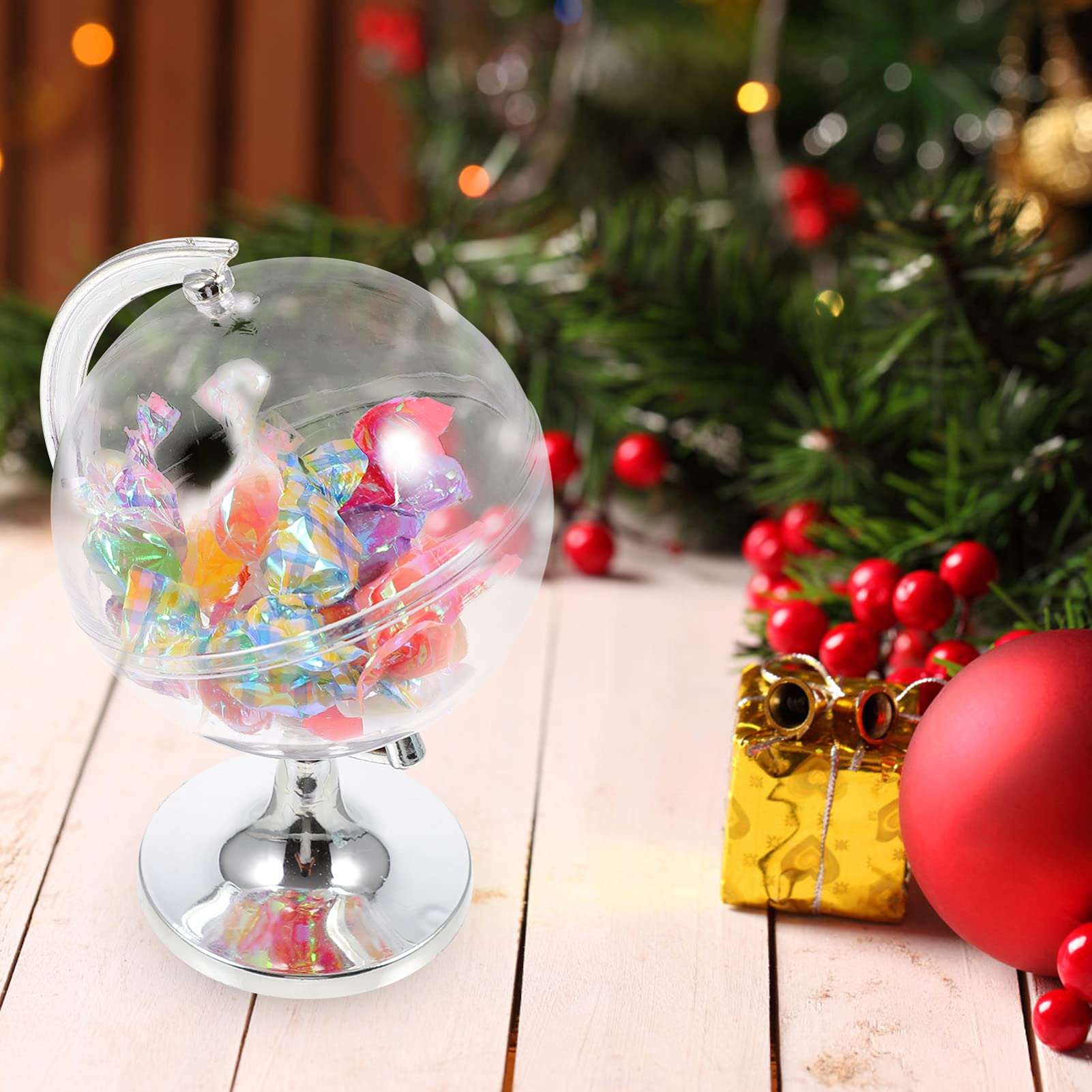 PRETYZOOM Fillable Earth Shape Candy Jar 10pcs Mini Globe Candy Boxes Wedding Favor Box with Base Earth Day Party Favor Kids Party Candy Container Silver