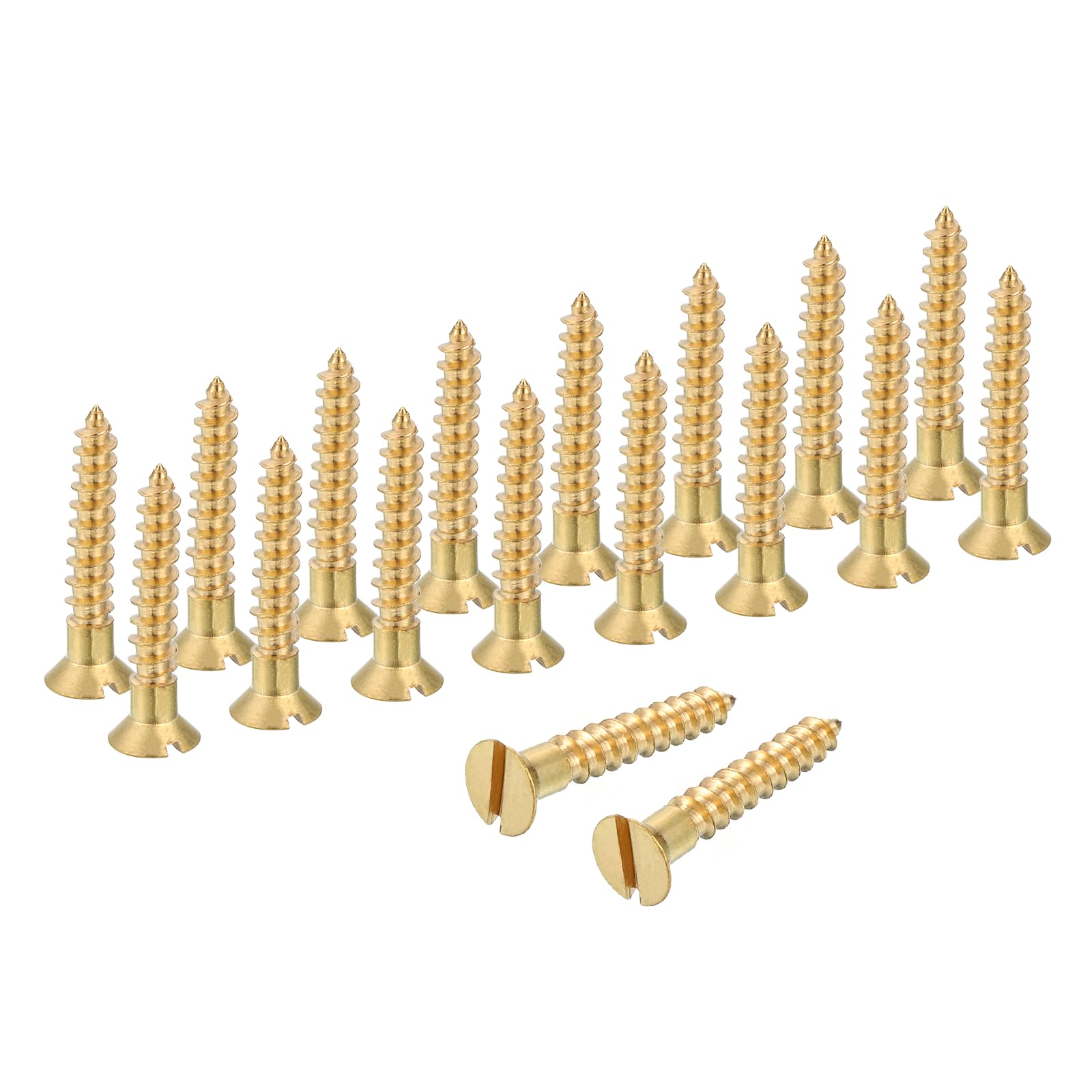 sourcing map Wood Screws, M4 x 25mm Brass Slotted Flat Head Self Tapping Screw Quick Metal Self-Tapping for Indoor Household Appliances Furniture Woodworking Pack of 28