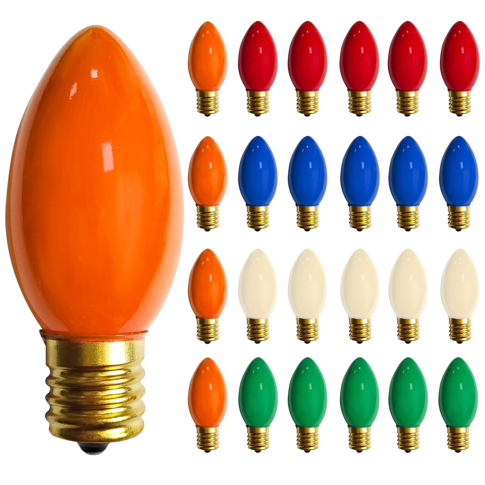 25 Pack C9 Christmas Bulbs - Multicolor Ceramic Replacement Lights E17 Base