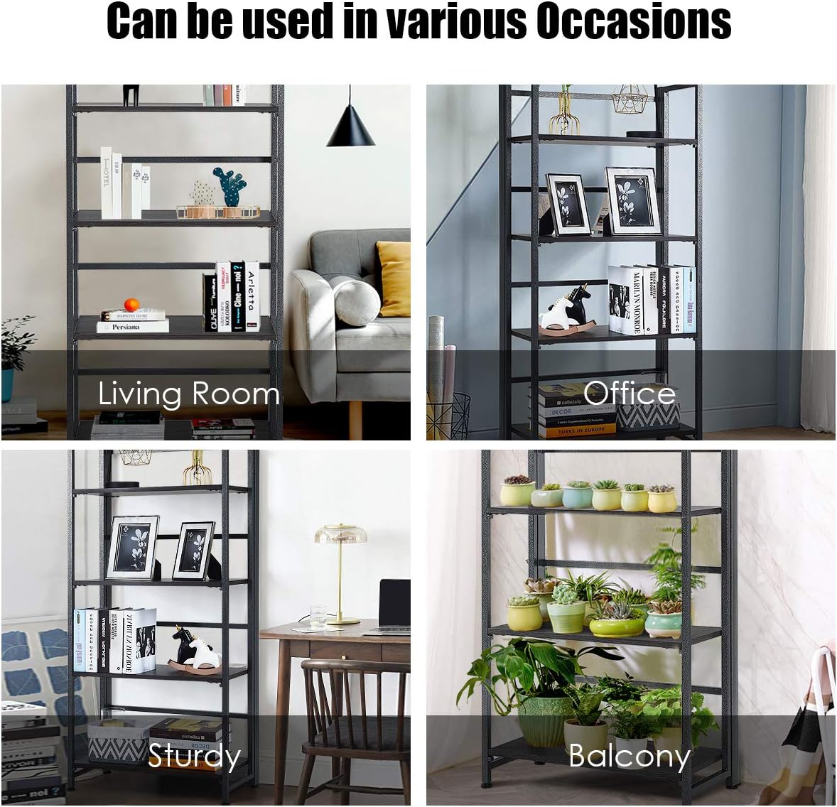 Giantex 4-Tier Folding Bookshelf Standing Shelf Units Display Rack Storage Shelf Industrial Style Utility Shelving with Metal Frame & Wood Layer (Gray, 23.5" LX12 X49.5 H)