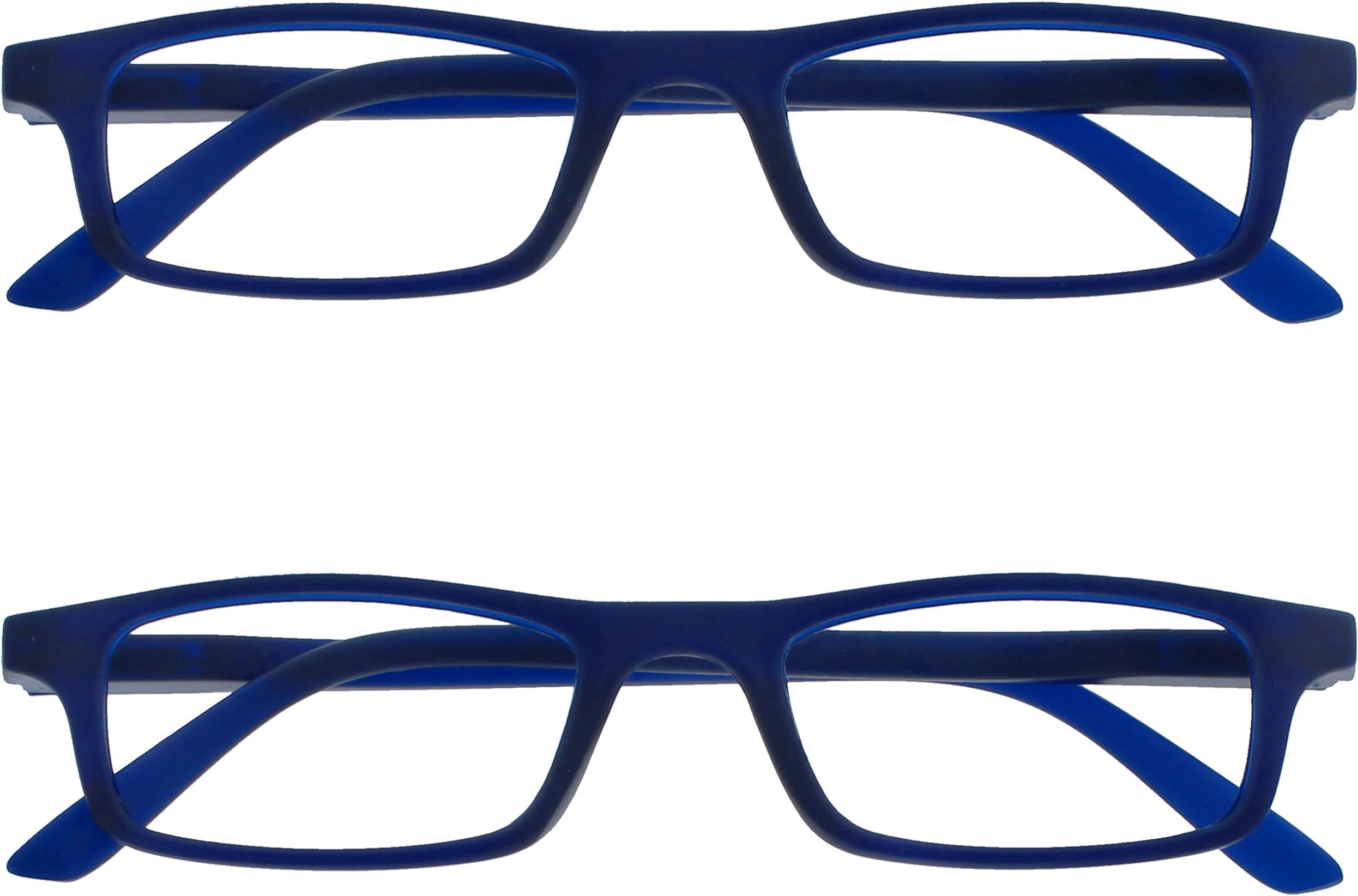 TED Reading Glasses for Women Men, Lightweight Narrow Rectangular Matt Frame with Spring Hinges, Navy Blue +1.50 (Pack of 2)