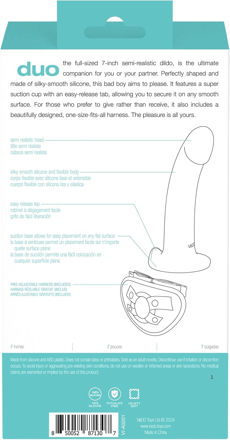 VeDO Duo 7" Silicone Semi‑Realistic Dildo with Adjustable Strap‑On Harness for Couples (Teal/Black)