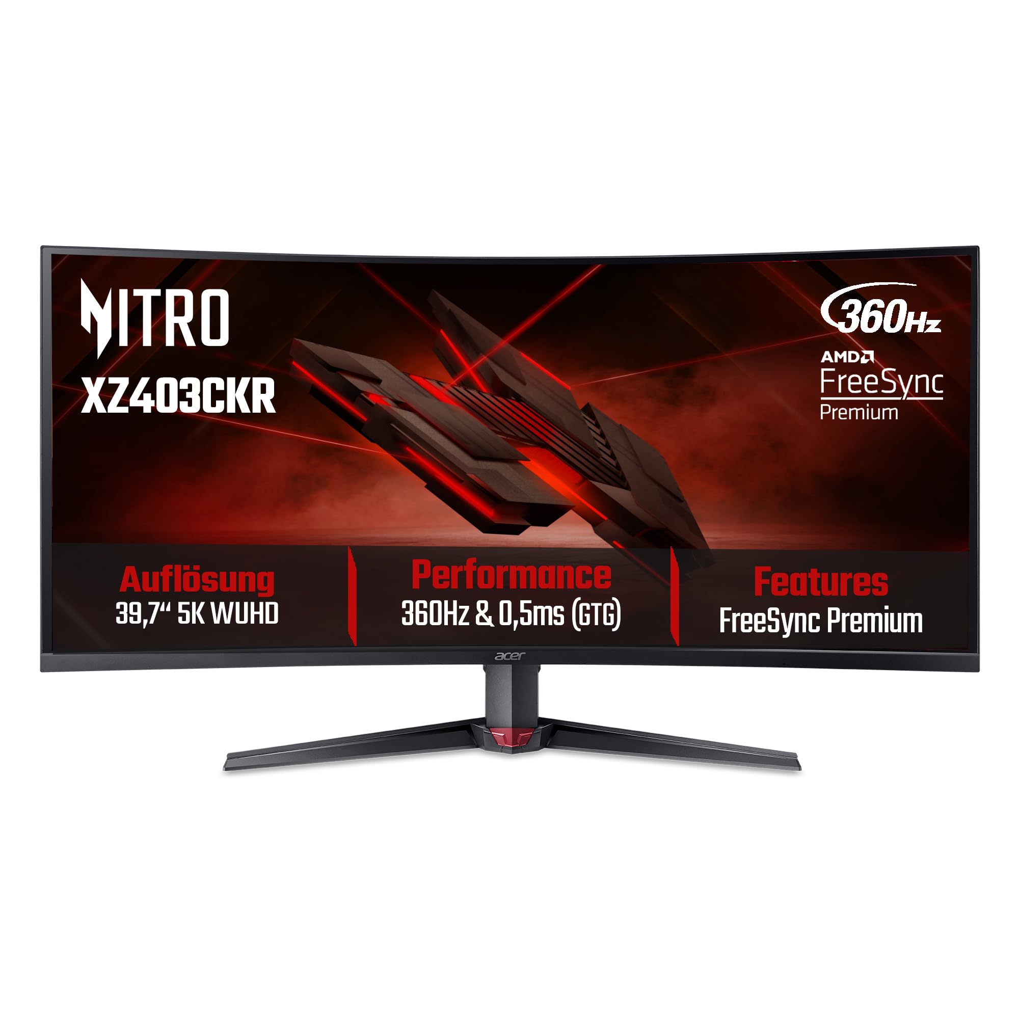Acer XZ403CKR monitor gamingowy o przekątnej 39,7" (ekran 101 cm), 5K WUHD, 180 Hz HDMI/DP/Type-C, DFR: 360 Hz, 1 ms(VRB), 2 x HDMI 2.1, DP 1.4, USB-C, USB HUB, FreeSync Premium, HDR, Curved