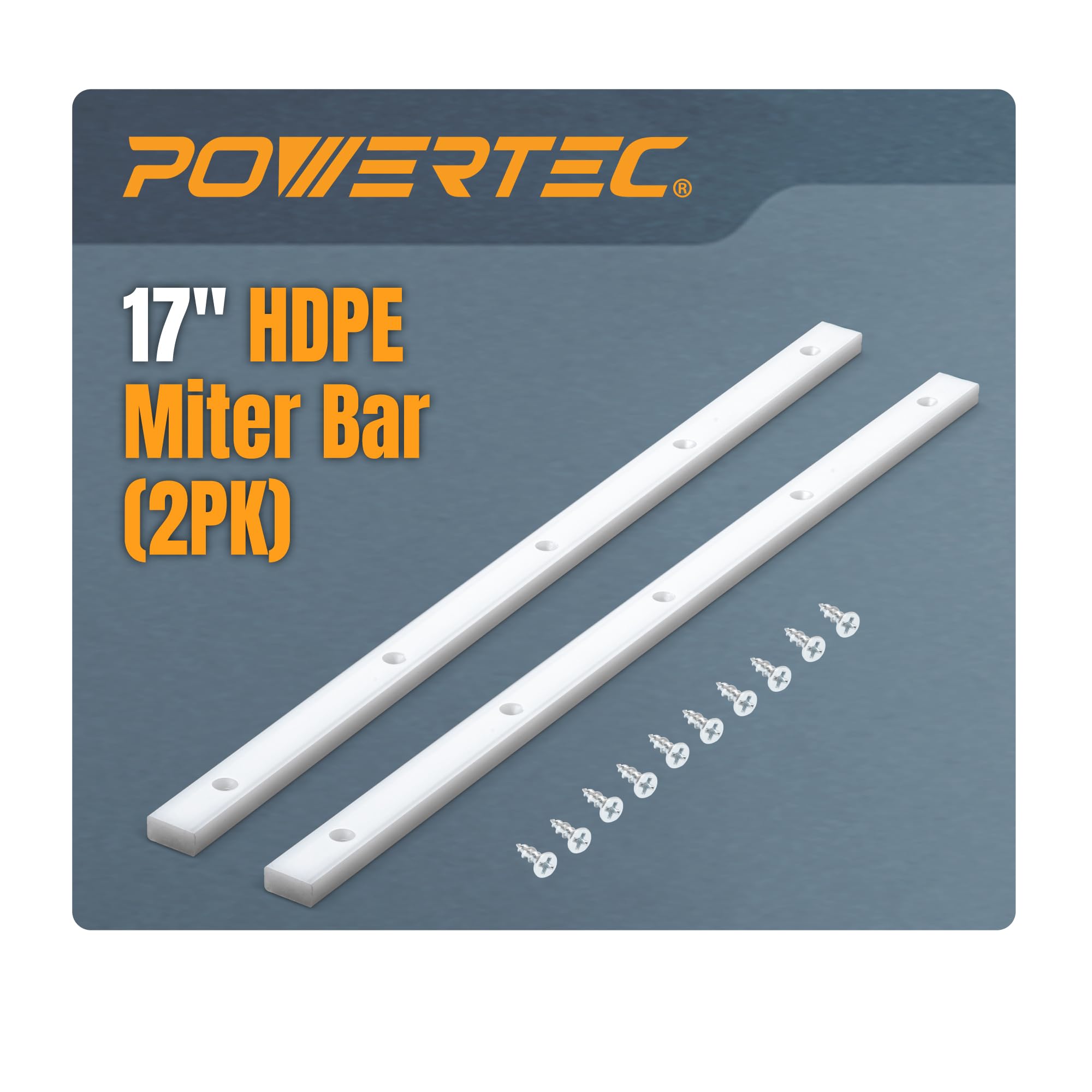 POWERTEC 2PK Crosscut Sled Miter Bar for Table Saw Sled, 3/4" x 3/8" x 17" with Predrilled Holes & Screws for Router Table, Bandsaw, Taper Jig, Table