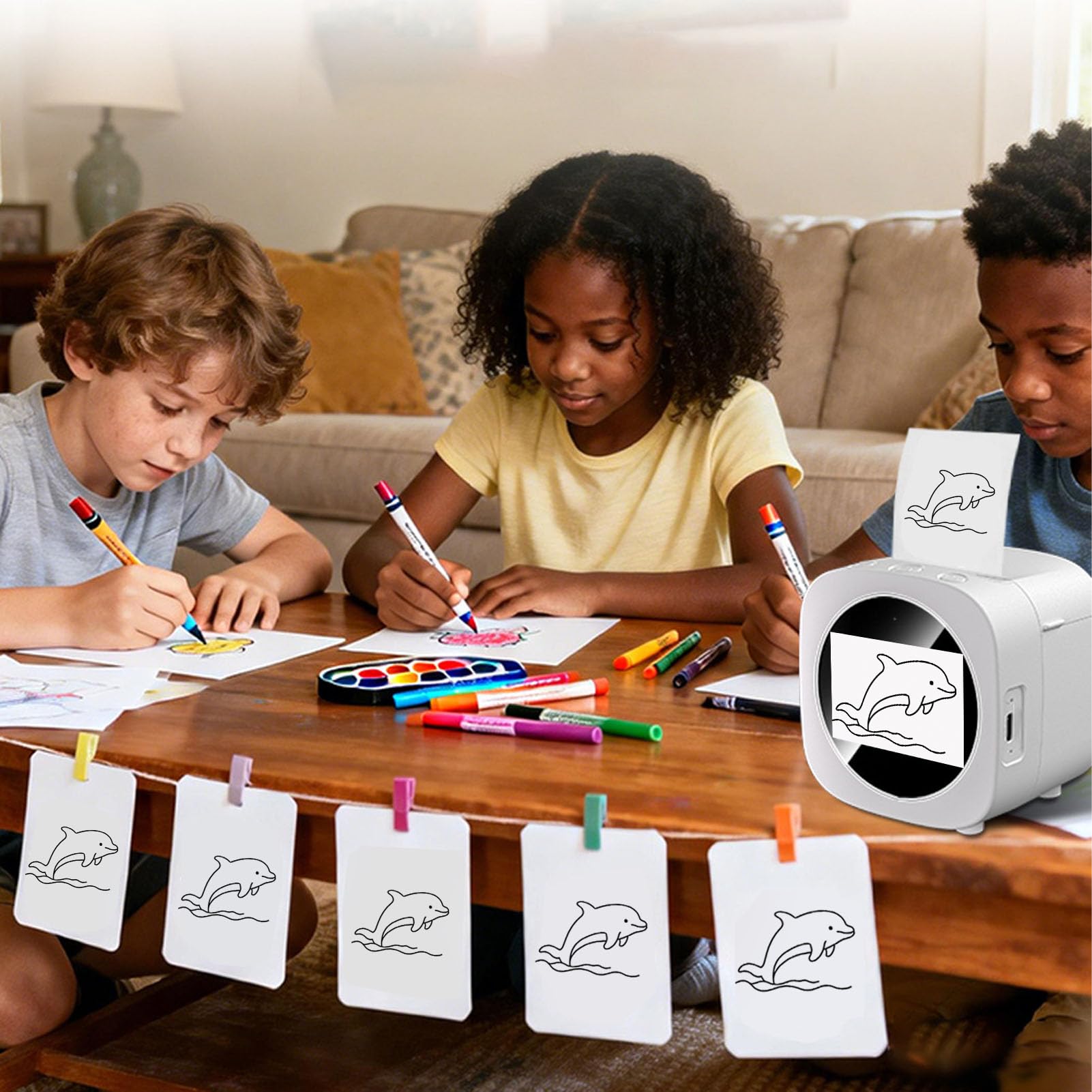 Asixxsix Mini Creatore di Adesivi Vocali AI per Bambini, Rosso | Schermo da 2,4 pollici, Voice to Image, senza inchiostro, ricaricabile, con 5 penne colorate, per lavori fai da te, foto