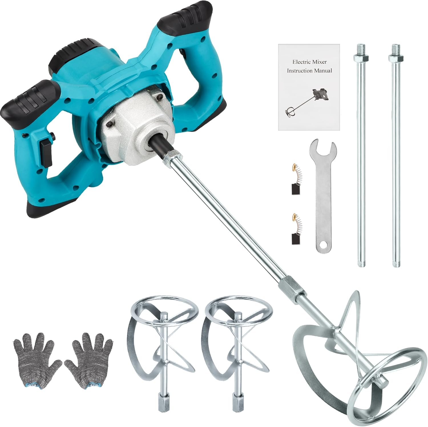 Electric Handheld Cement Mixer, Portable Mortar Mixer, 2600W, with 6 Speed,Paint, Grout, Plaster, Thinset (Blue)