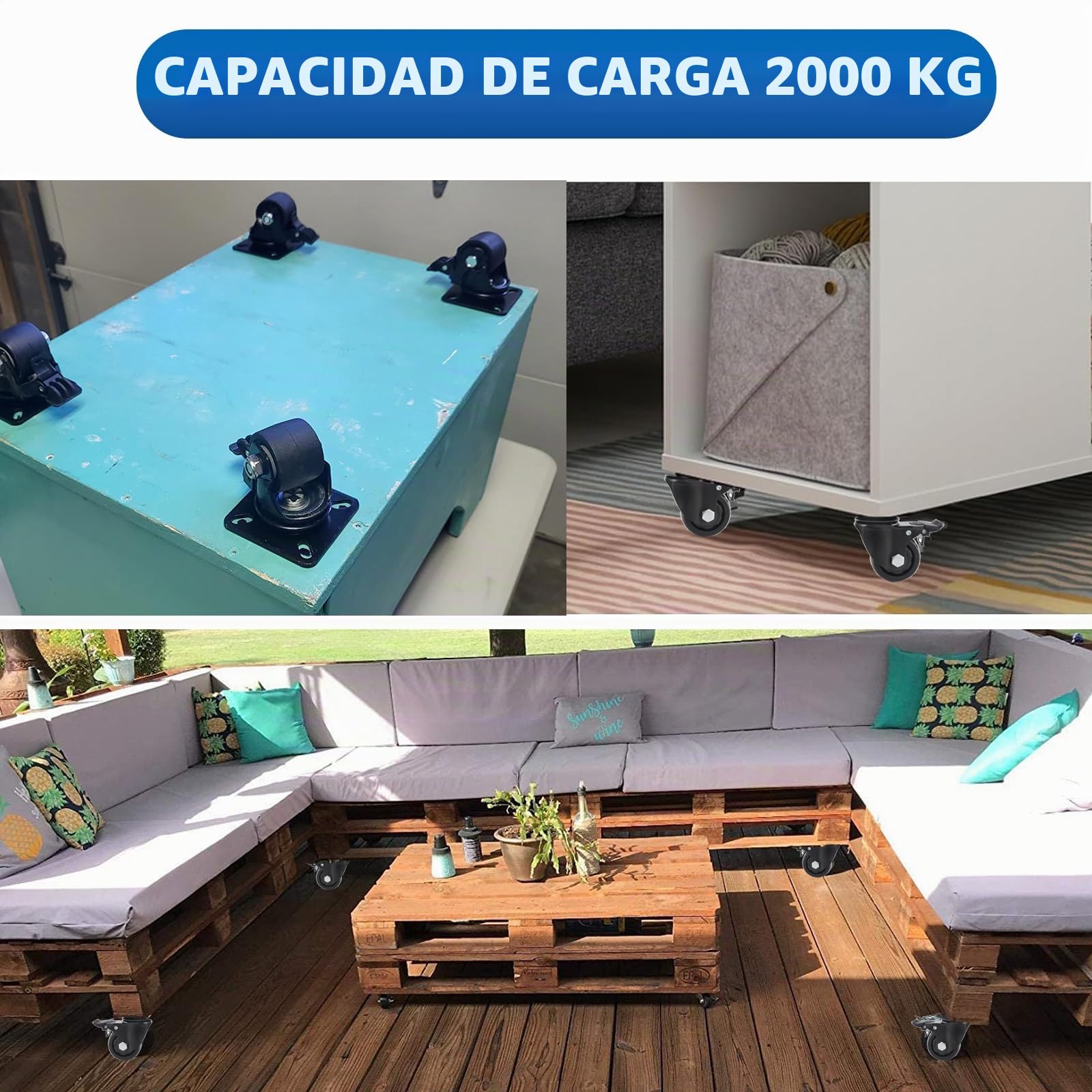 4 Ruedas para Muebles Pesados con Freno Hasta 2000kg, 75MM Ruedas Pivotantes Pesados, Ruedas de Placa Industriales Giratorias 360°, Duradero, Silencioso Nylon Ruedas