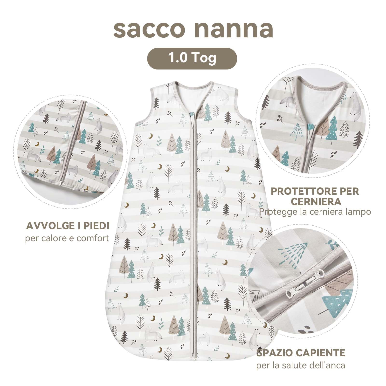 Sacco nanna per neonati 1.0 Tog, confezione da 2, in morbidissimo rayon di bambù, sacco nanna in fibra di bambù biologica per neonati, ideale per primavera, estate e autunno(Grigio,S)