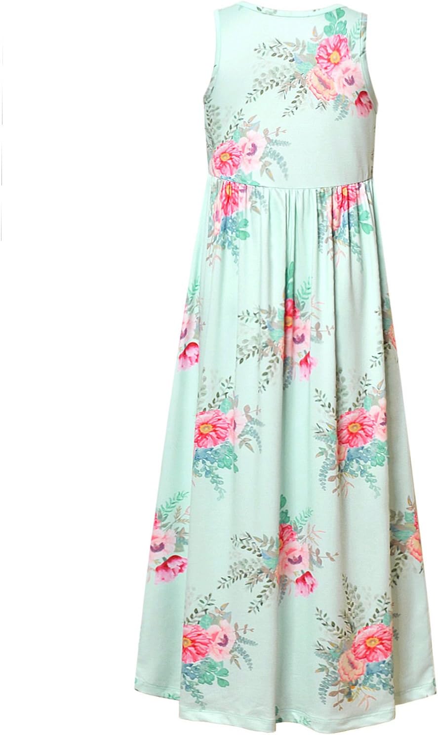Girl Maxi Dress with Pockets Summer Floor Length Floral Sleeveless/Short Sleeve - Image 2