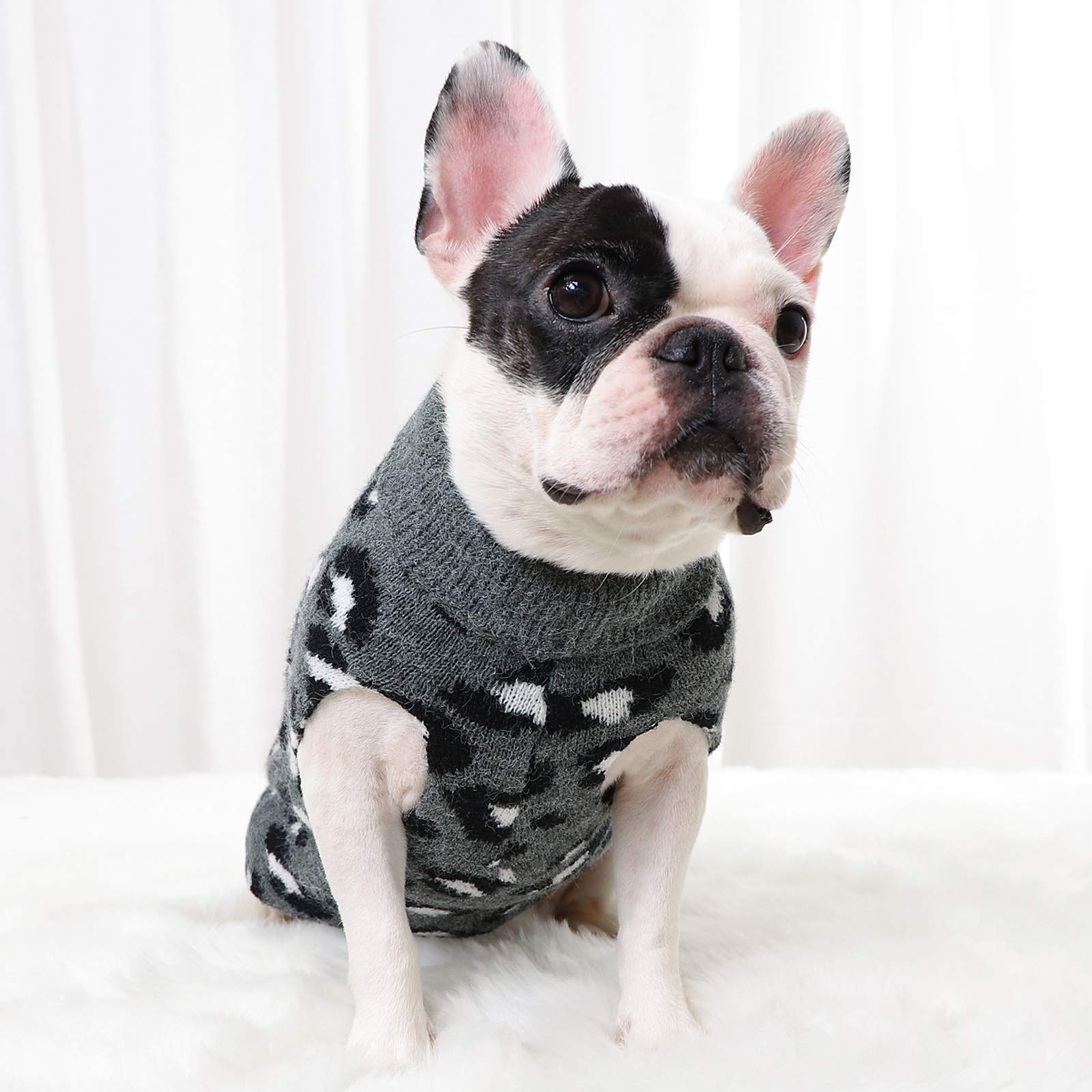 Photo 1 of Dog Sweater Leopard Pattern Dog Turtleneck SweatersKnitwear Warm Pet Sweater for Fall Winter (M, Gray) Gray Medium