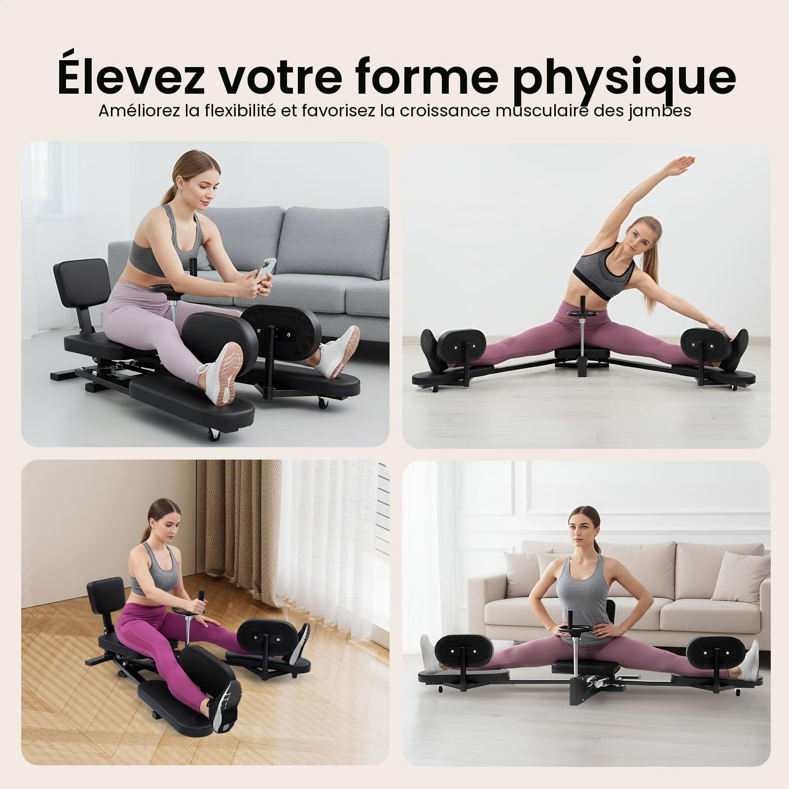 Appareil d'étirement des jambes - Machine à étirer les jambes - Écarteur de jambe - Écarteur de jambe - Écarteur de jambe - Entraînement des jambes - Entraînement de fitness - Flexibilité