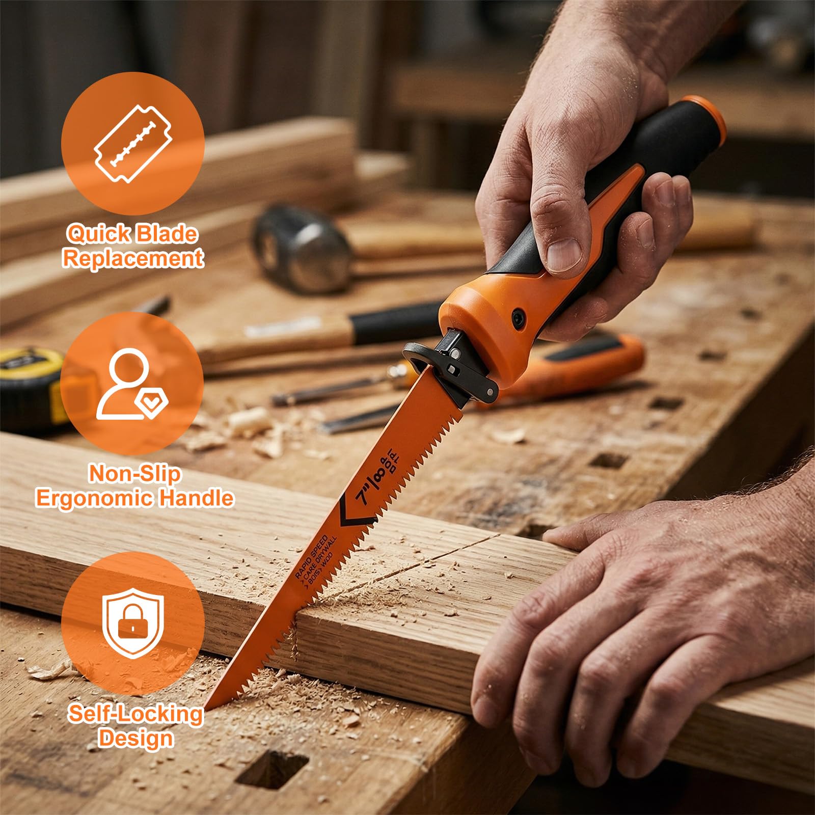 Flintronic Set de Sierra Metálica 8 en 1, Mini Sierra para Bricolaje con 8 Hojas de Sierra, Diseño Autobloqueante y Mango Ergonómico, para Metal, Madera y Plástico