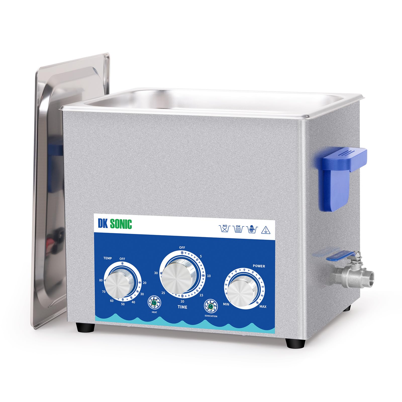 DK SONIC Pulitore ad Ultrasuoni 10L 240W con Funzione di Regolazione Della Potenza, Timer e Riscaldatore per Parti, Schede Elettroniche, Pulizia Catene (Cestello Incluso)