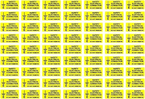 Safety electrical connection do not remove Safety label - Pack of 63 40mm x 20mm Self adhesive stickers - Self adhesive stickers on sheet (300mm x 200mm)