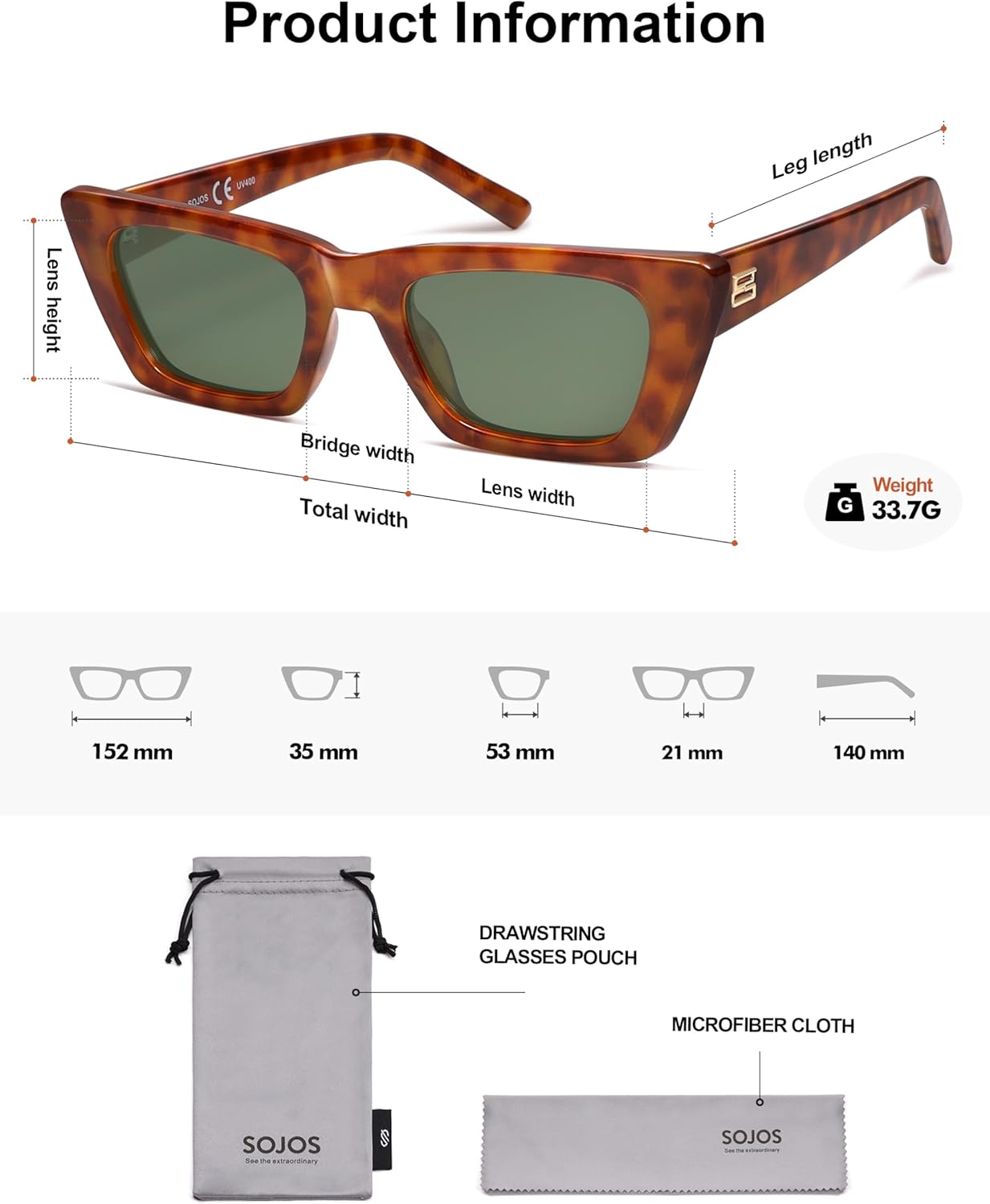 SOJOS Trendy Rectangle Cateye Polarized Sunglasses Womens Mens, Retro Small Narrow Flat Top Sunnies SJ2354 - Image 5