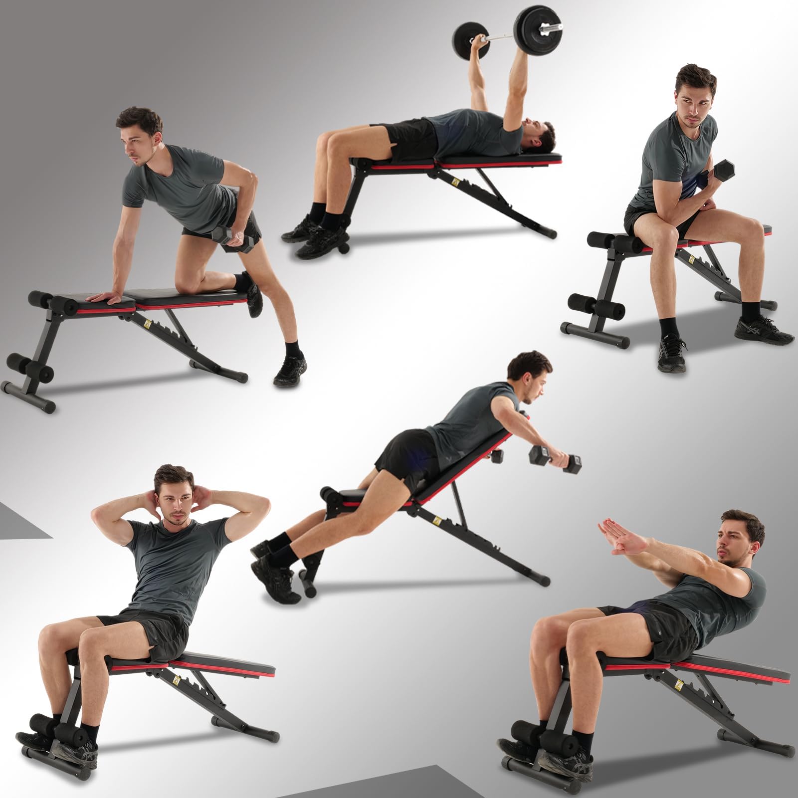 ISE Hantelbank Klappbar Verstellbar Multifunktions Schrägbank Trainingsbank Bauchmuskeltrainer mit 7-Fach Verstellbarer Rückenlehne für Ganzkörper-workout Bauchtrainer für zuhause,Sit Up Bank 5902
