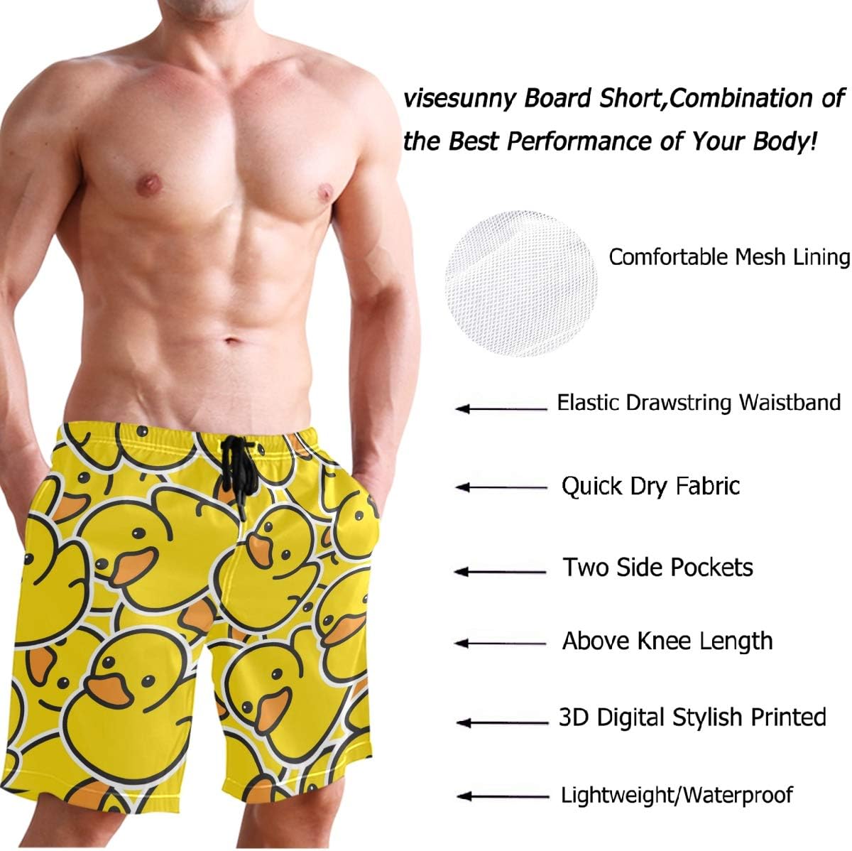 visesunny Fashion Cool Style Men's Beach Shorts Swim Trunks Quick Dry Casual Polyester Swim Shorts with Pockets S-XXL… - Image 4
